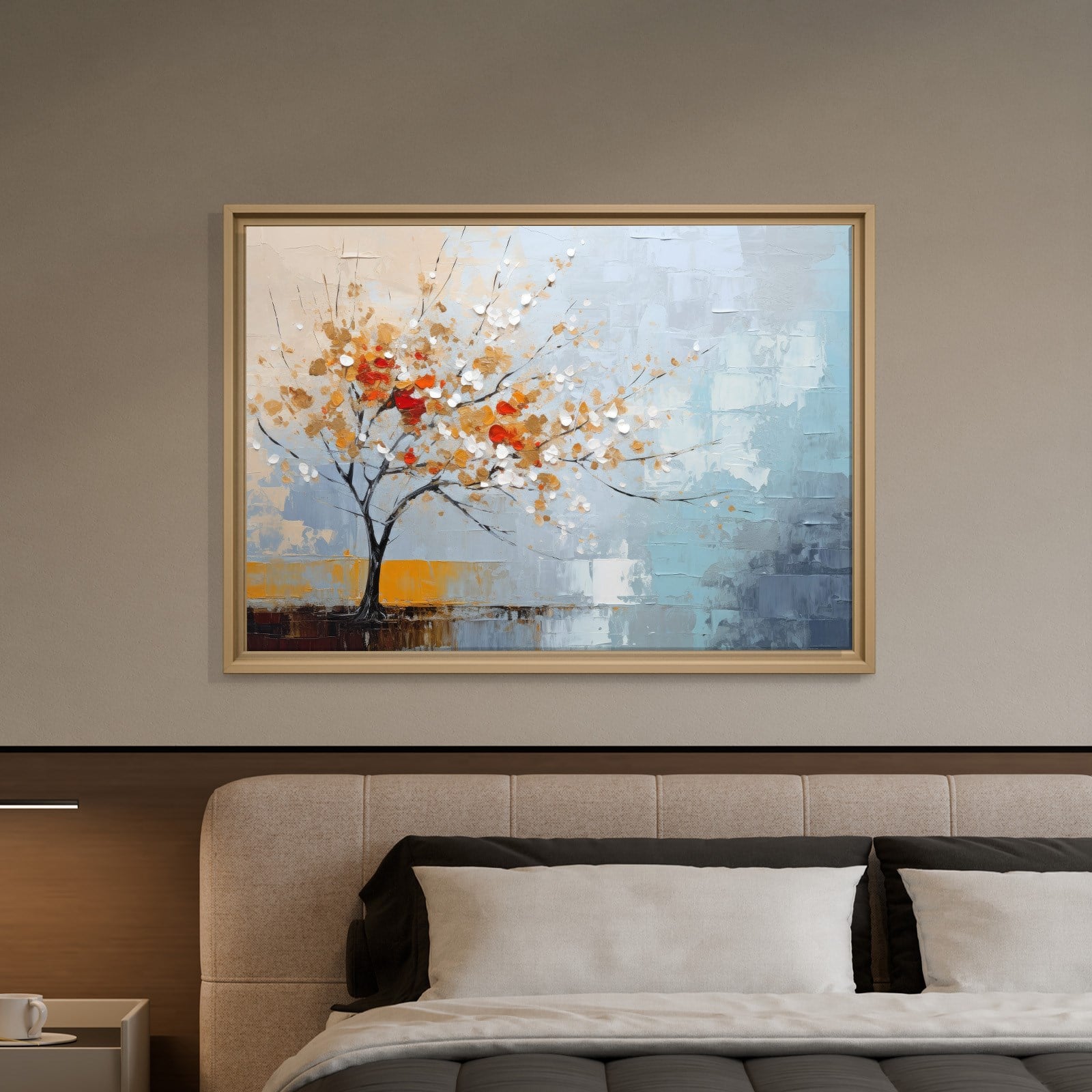 Kırmızı Çiçekli Hayat Ağacı Kanvas Tablo | Modern Soyut Premium Duvar Sanatı