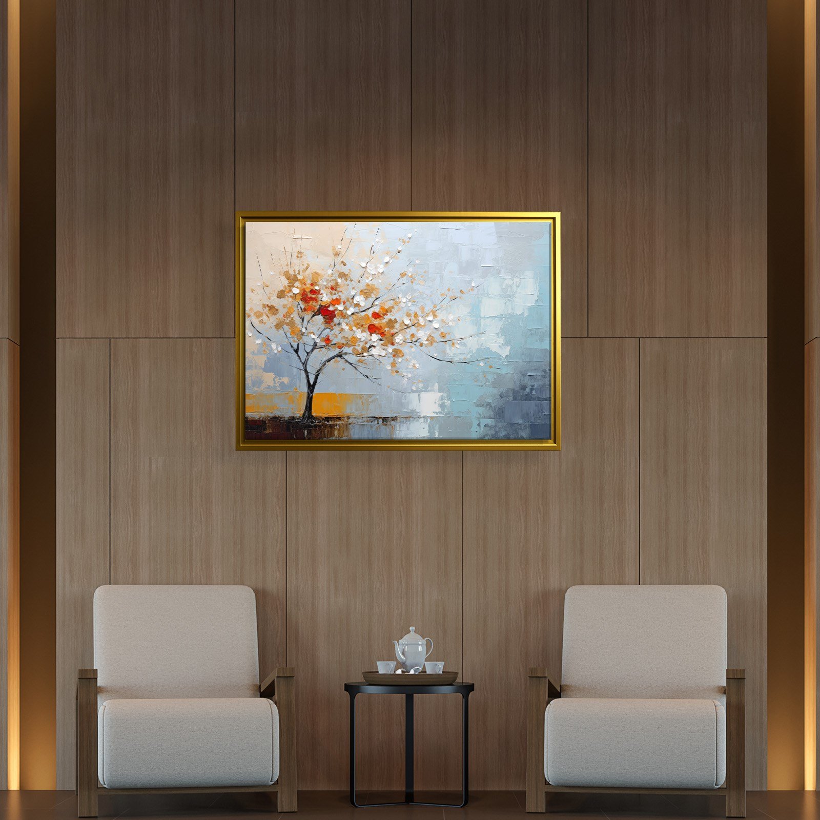 Kırmızı Çiçekli Hayat Ağacı Kanvas Tablo | Modern Soyut Premium Duvar Sanatı