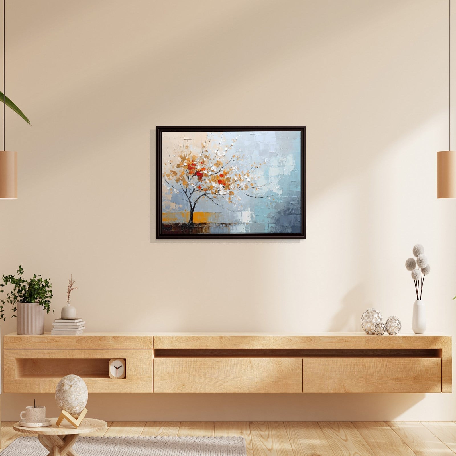 Kırmızı Çiçekli Hayat Ağacı Kanvas Tablo | Modern Soyut Premium Duvar Sanatı