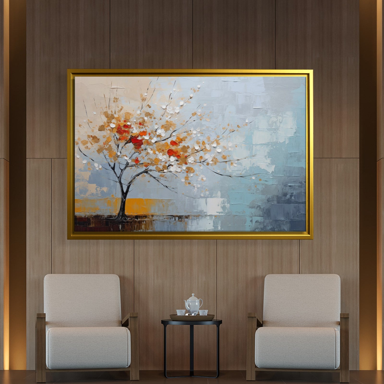 Kırmızı Çiçekli Hayat Ağacı Kanvas Tablo | Modern Soyut Premium Duvar Sanatı