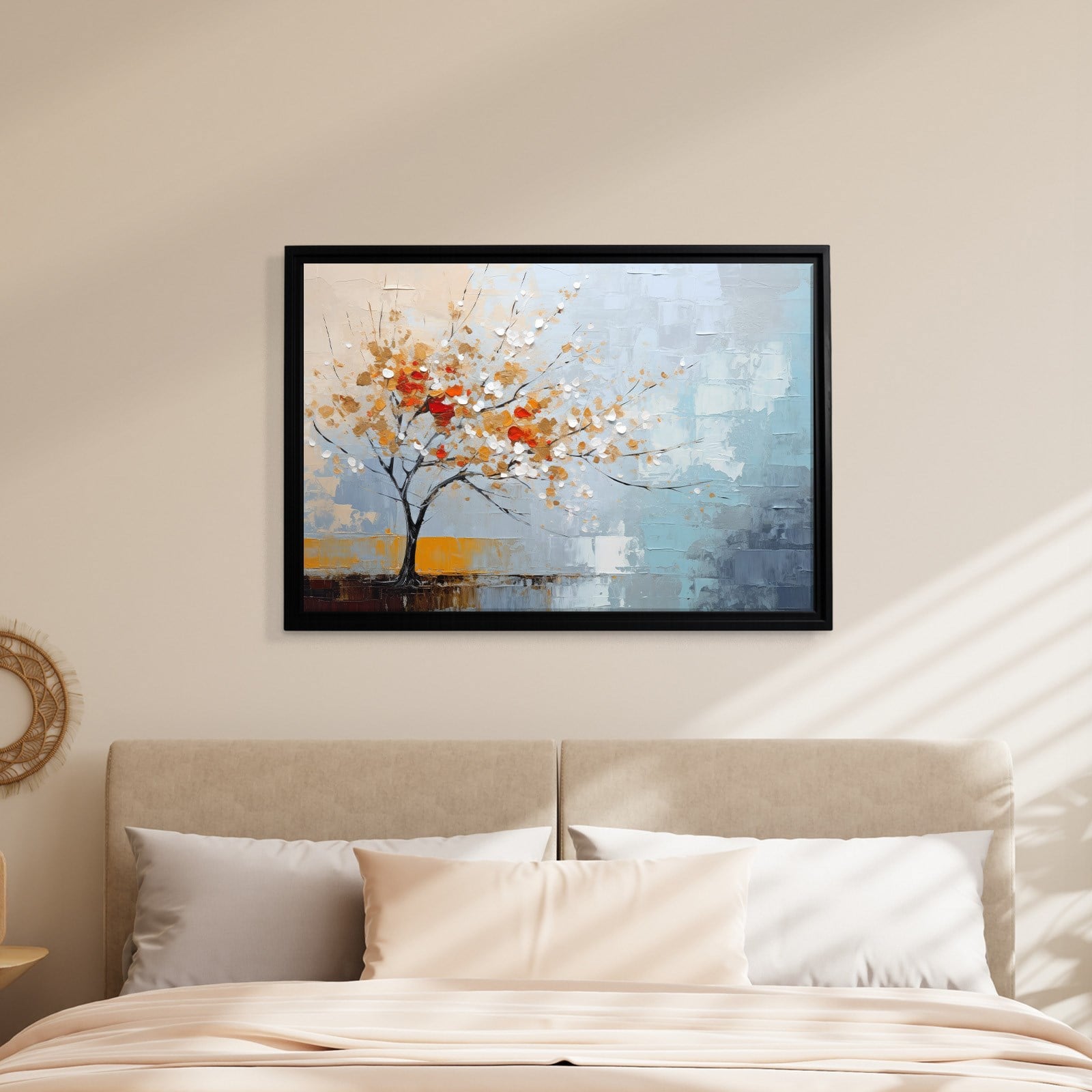 Kırmızı Çiçekli Hayat Ağacı Kanvas Tablo | Modern Soyut Premium Duvar Sanatı
