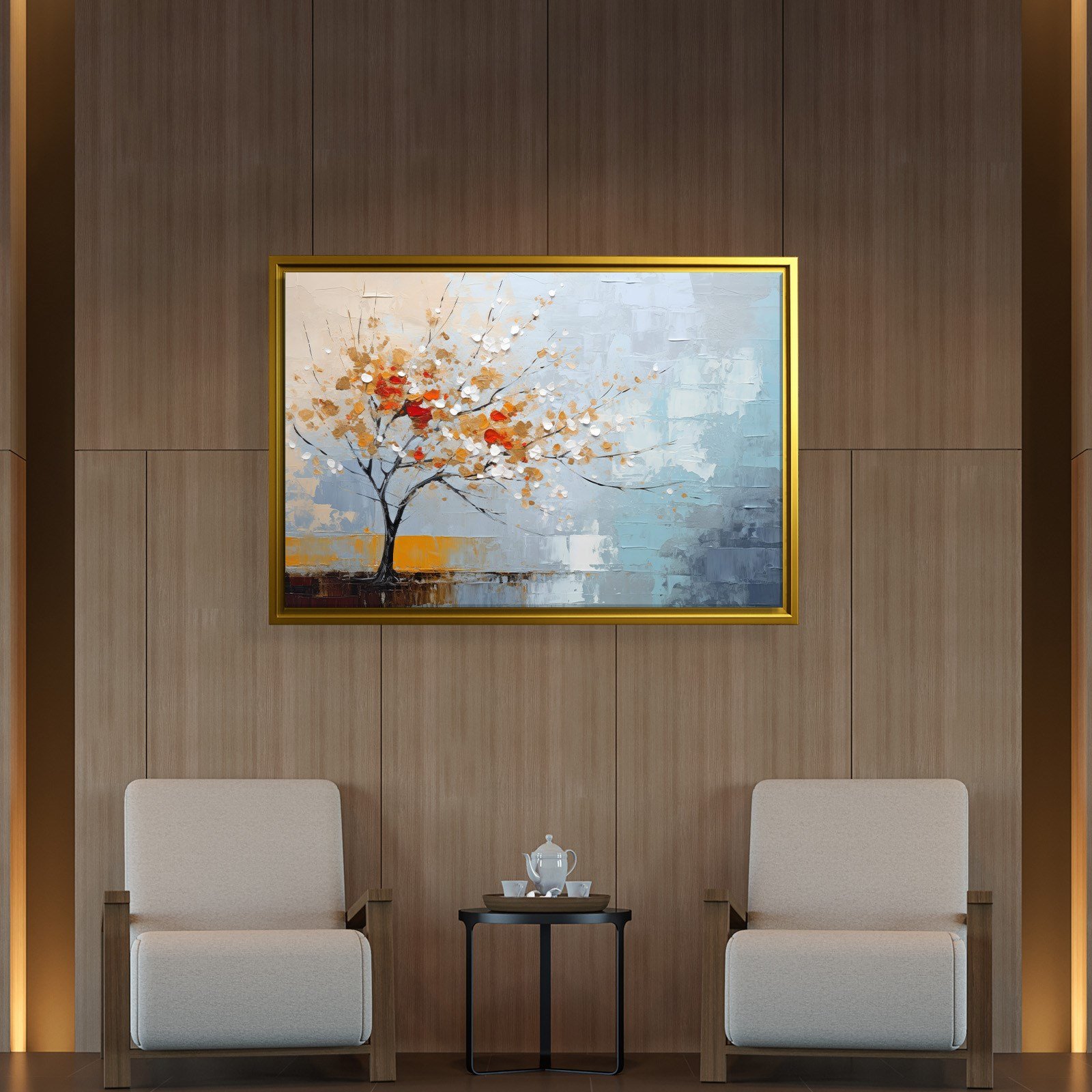 Kırmızı Çiçekli Hayat Ağacı Kanvas Tablo | Modern Soyut Premium Duvar Sanatı