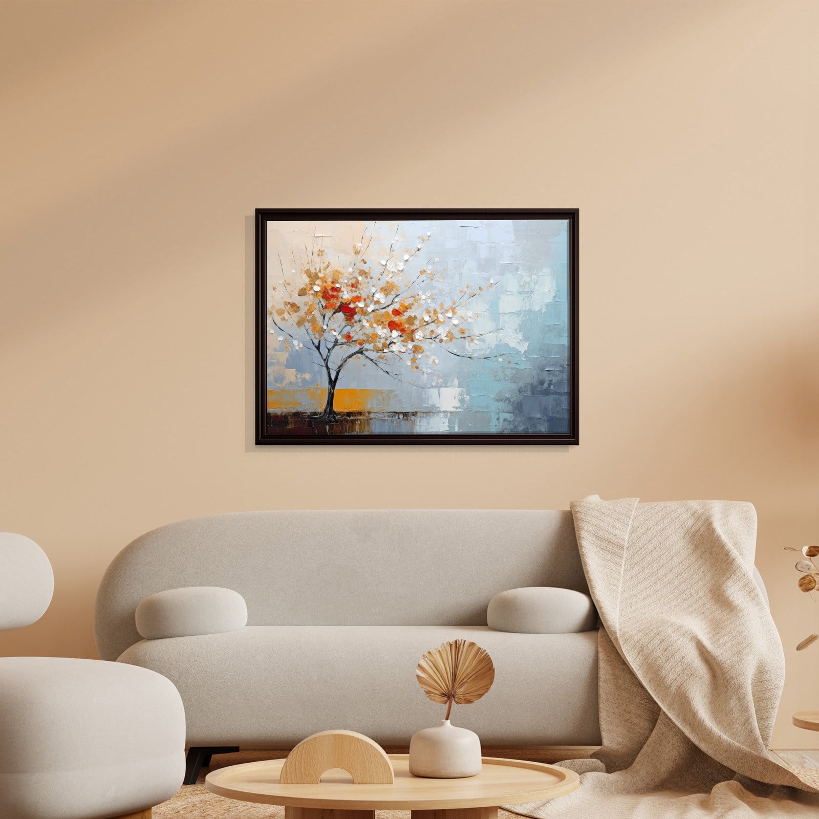 Kırmızı Çiçekli Hayat Ağacı Kanvas Tablo | Modern Soyut Premium Duvar Sanatı