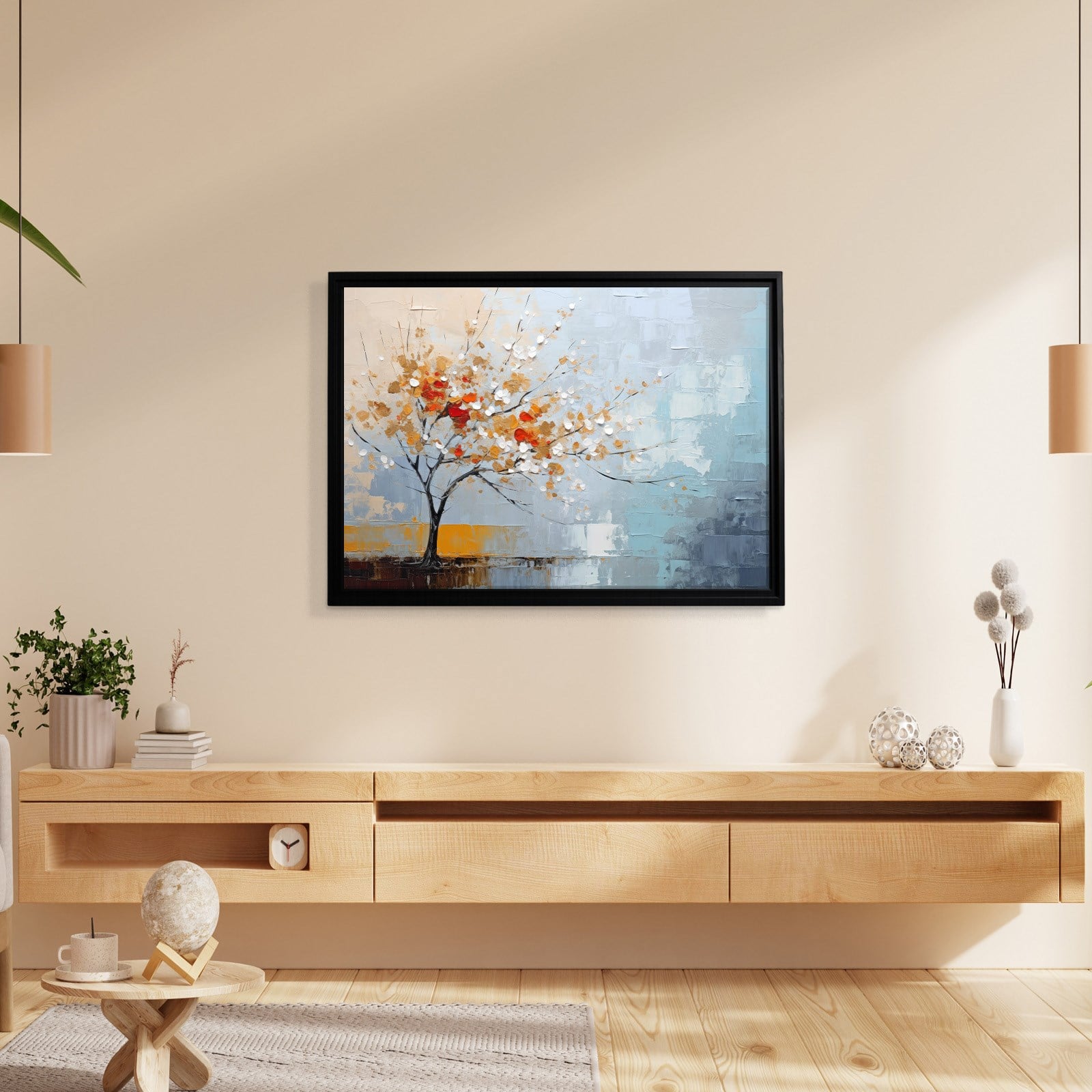 Kırmızı Çiçekli Hayat Ağacı Kanvas Tablo | Modern Soyut Premium Duvar Sanatı