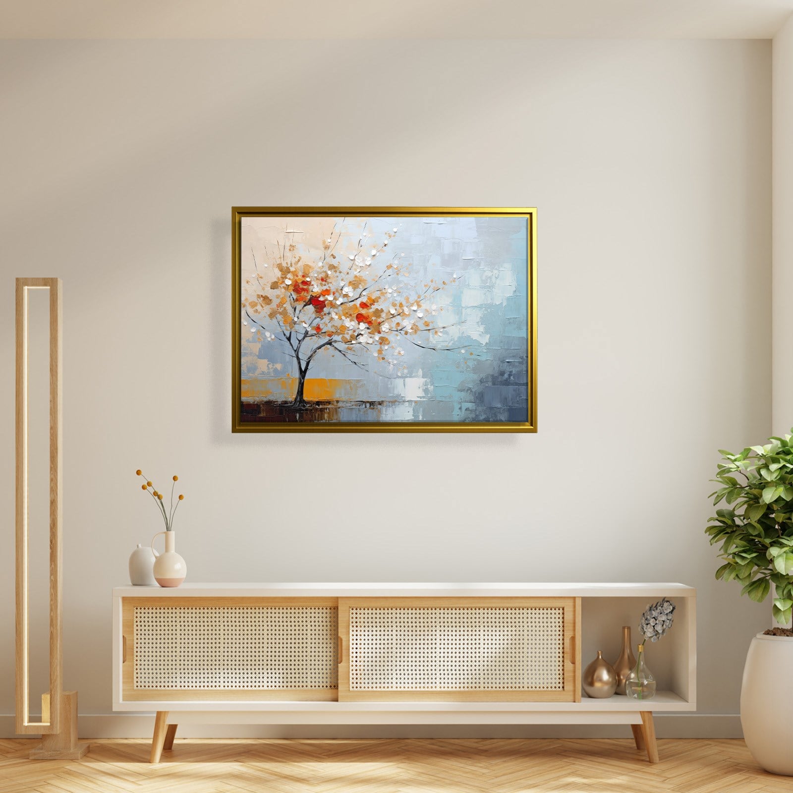 Kırmızı Çiçekli Hayat Ağacı Kanvas Tablo | Modern Soyut Premium Duvar Sanatı