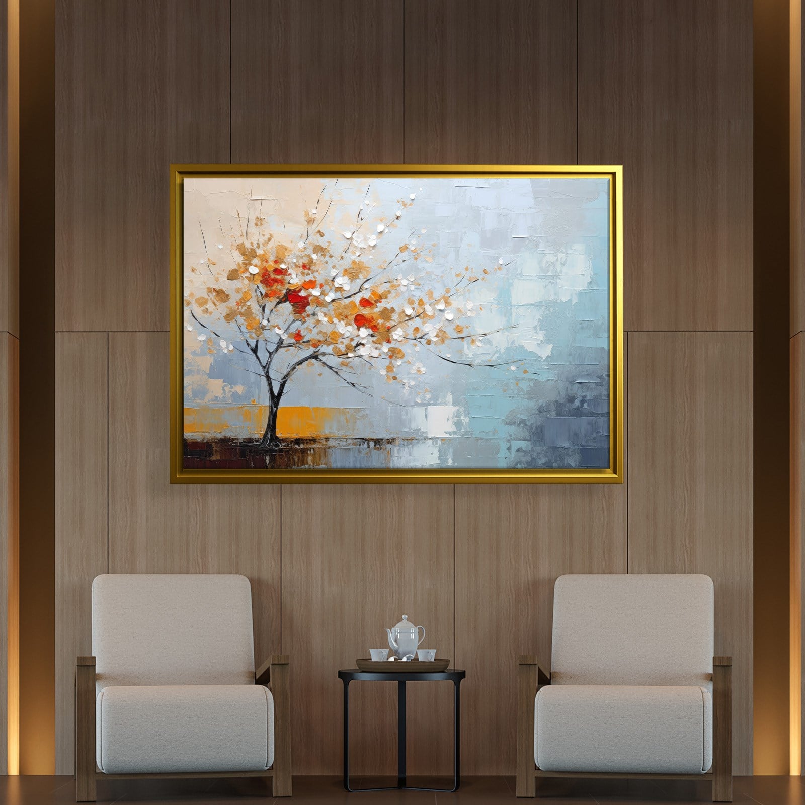 Kırmızı Çiçekli Hayat Ağacı Kanvas Tablo | Modern Soyut Premium Duvar Sanatı
