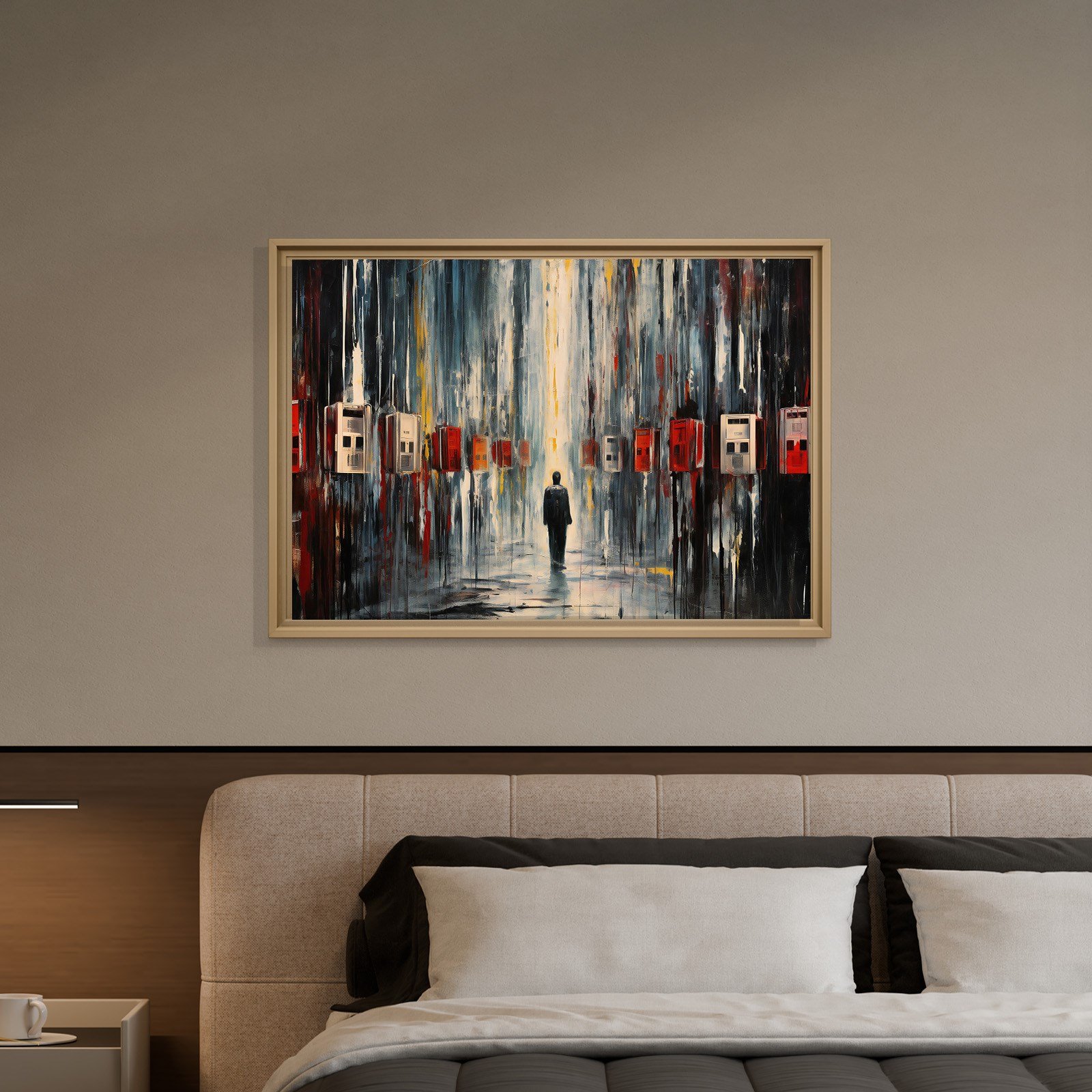 Kırmızı Siyah Şehir Sokağı Kanvas Tablo