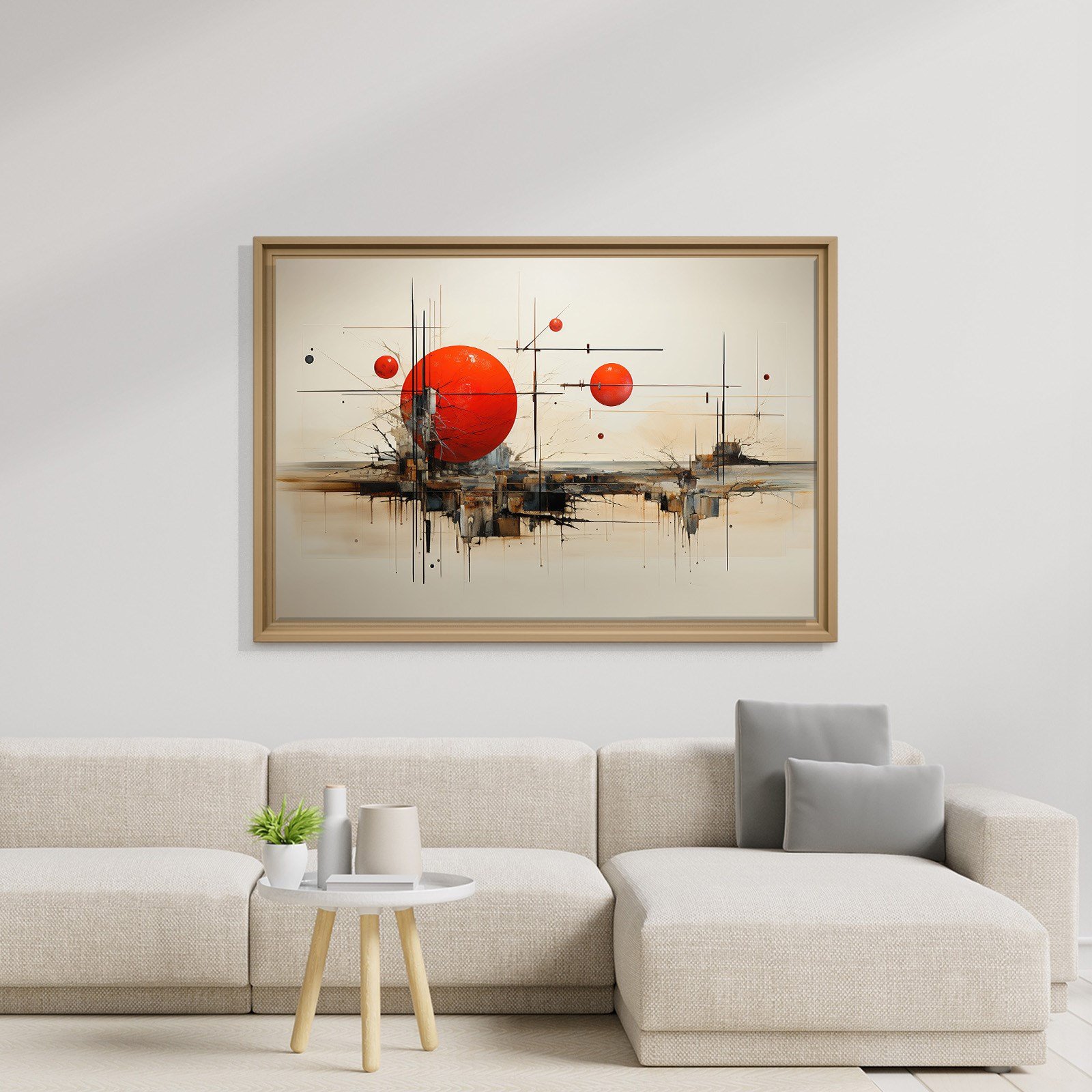 Kızıl Geometri – Kırmızı Küreler ve Endüstriyel Modern Soyut Kanvas Tablo