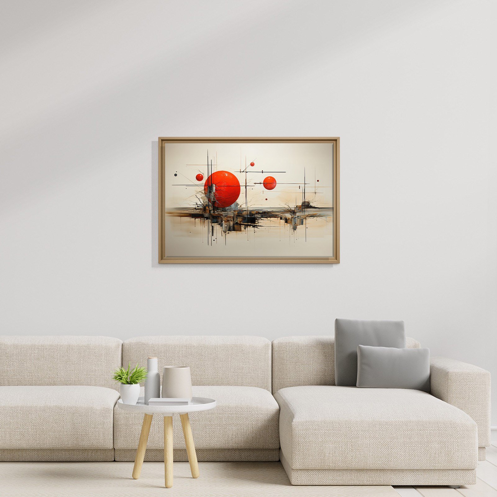 Kızıl Geometri – Kırmızı Küreler ve Endüstriyel Modern Soyut Kanvas Tablo