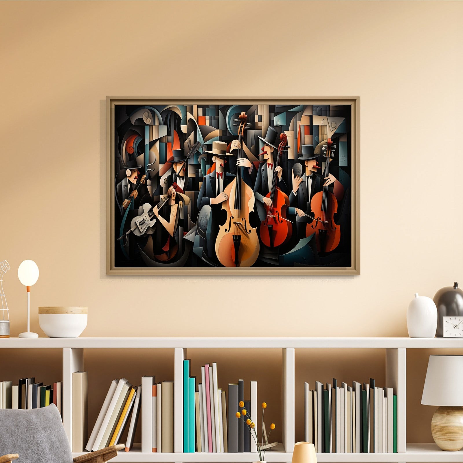 Kübist Caz Orkestrası Kanvas Tablo | Modern Müzik Temalı Soyut Duvar Sanatı