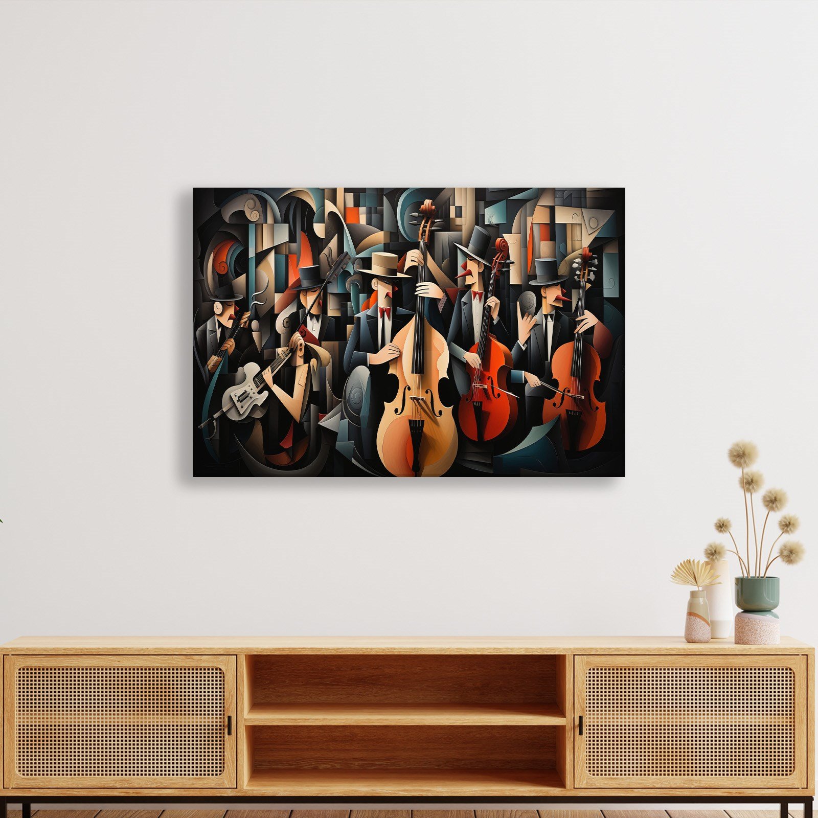 Kübist Caz Orkestrası Kanvas Tablo | Modern Müzik Temalı Soyut Duvar Sanatı