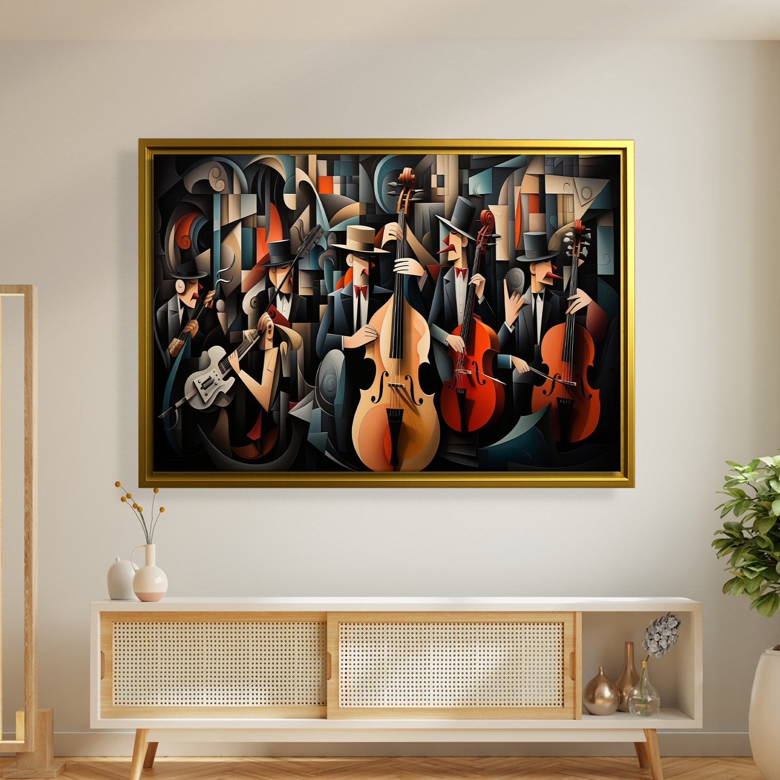 Kübist Caz Orkestrası Kanvas Tablo | Modern Müzik Temalı Soyut Duvar Sanatı