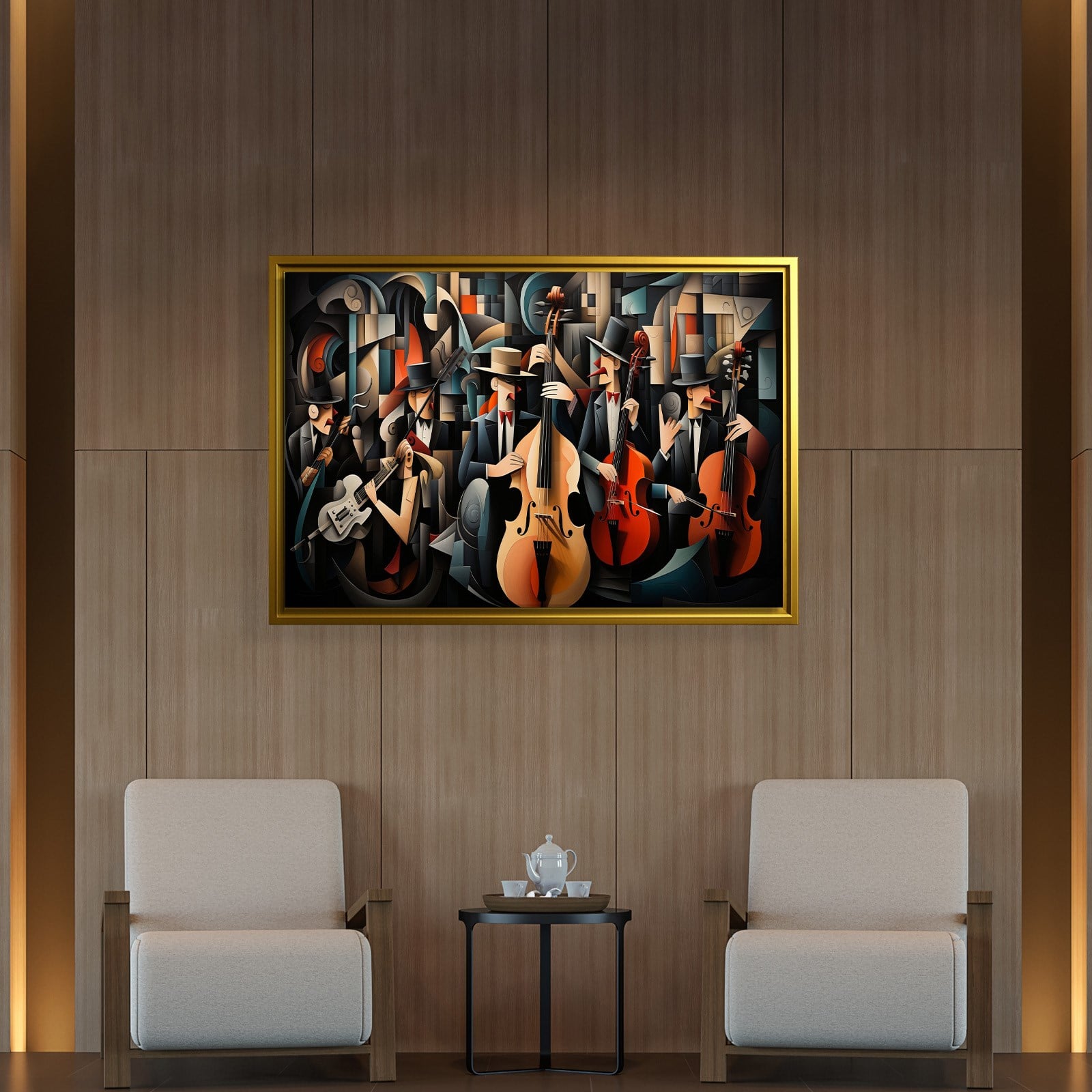 Kübist Caz Orkestrası Kanvas Tablo | Modern Müzik Temalı Soyut Duvar Sanatı