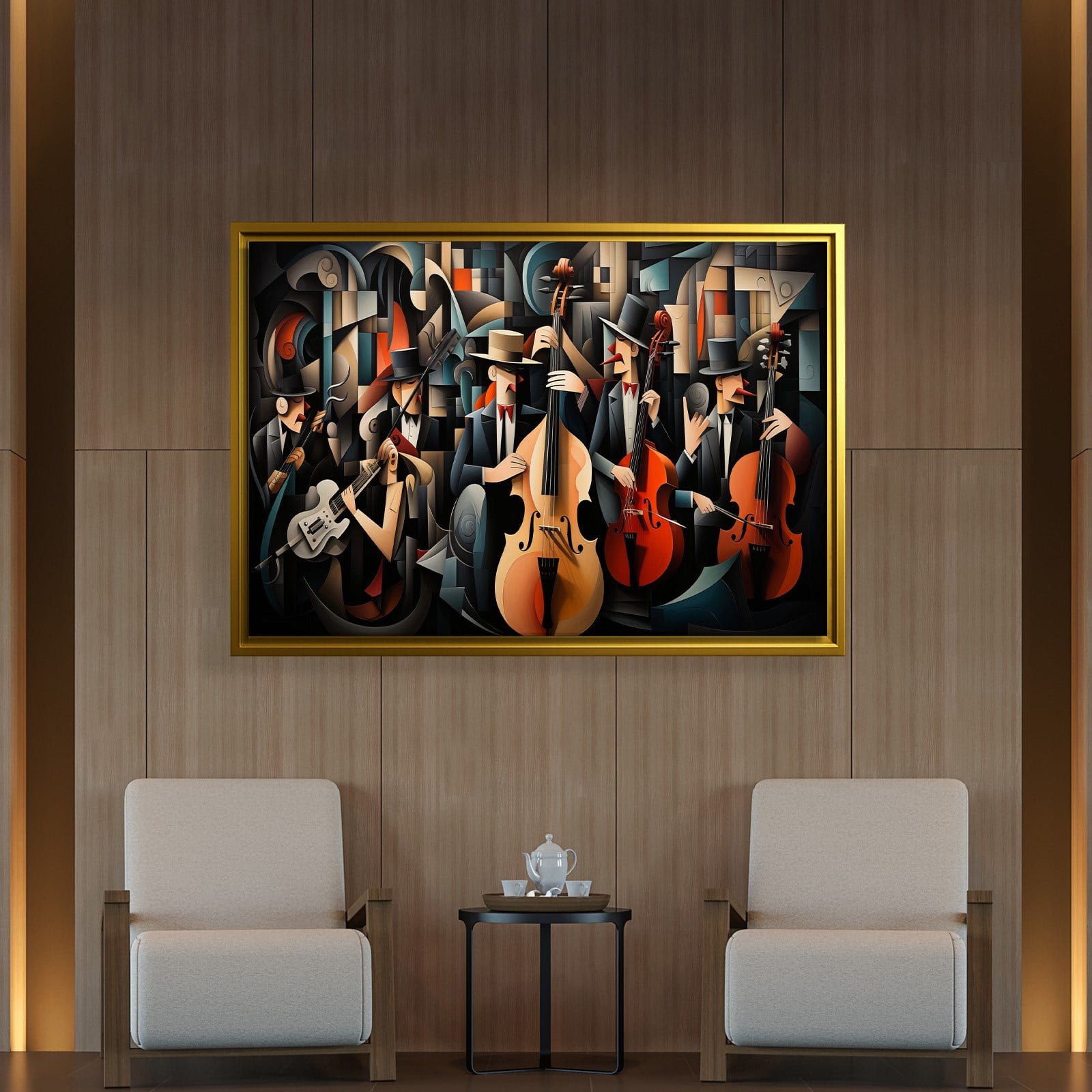Kübist Caz Orkestrası Kanvas Tablo | Modern Müzik Temalı Soyut Duvar Sanatı