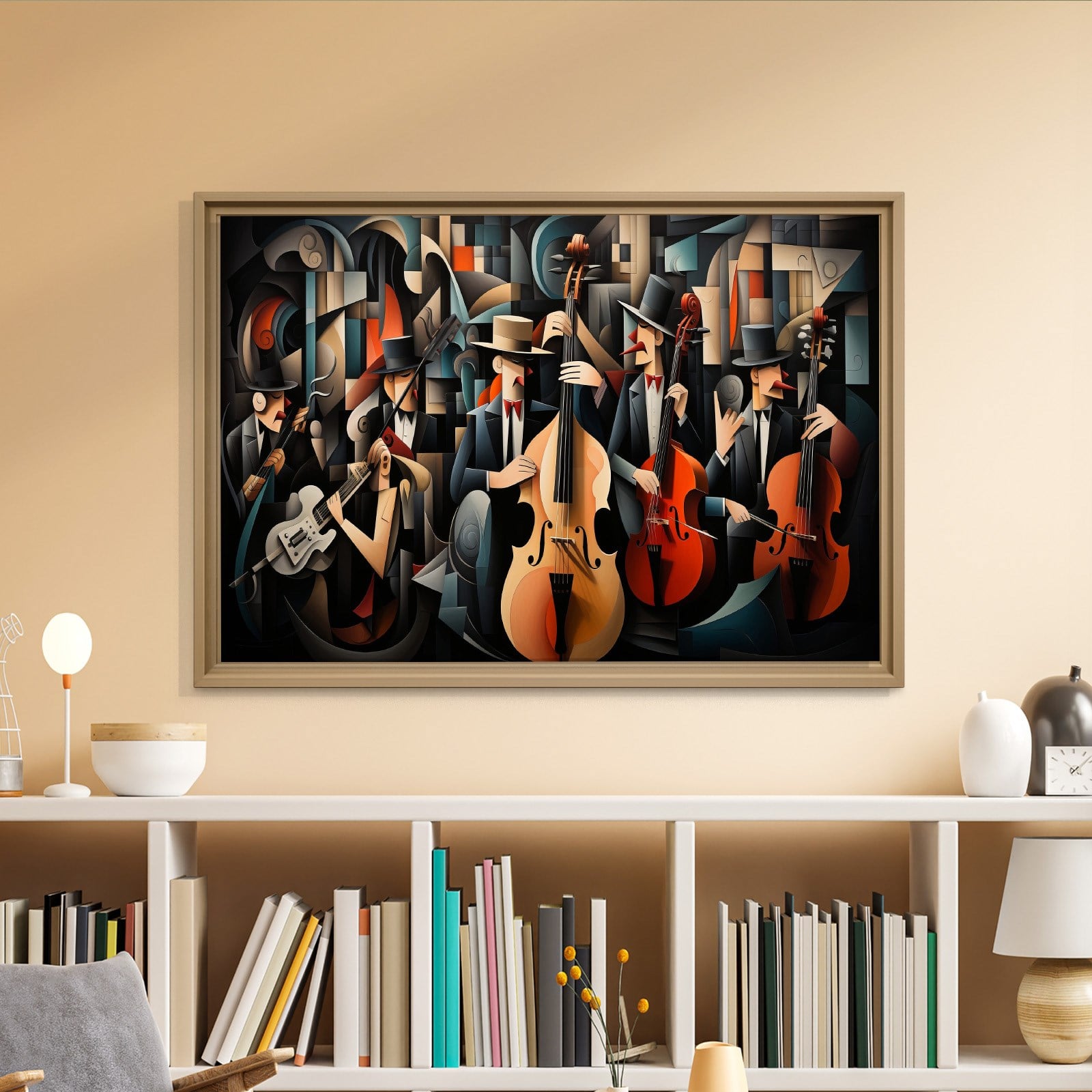 Kübist Caz Orkestrası Kanvas Tablo | Modern Müzik Temalı Soyut Duvar Sanatı