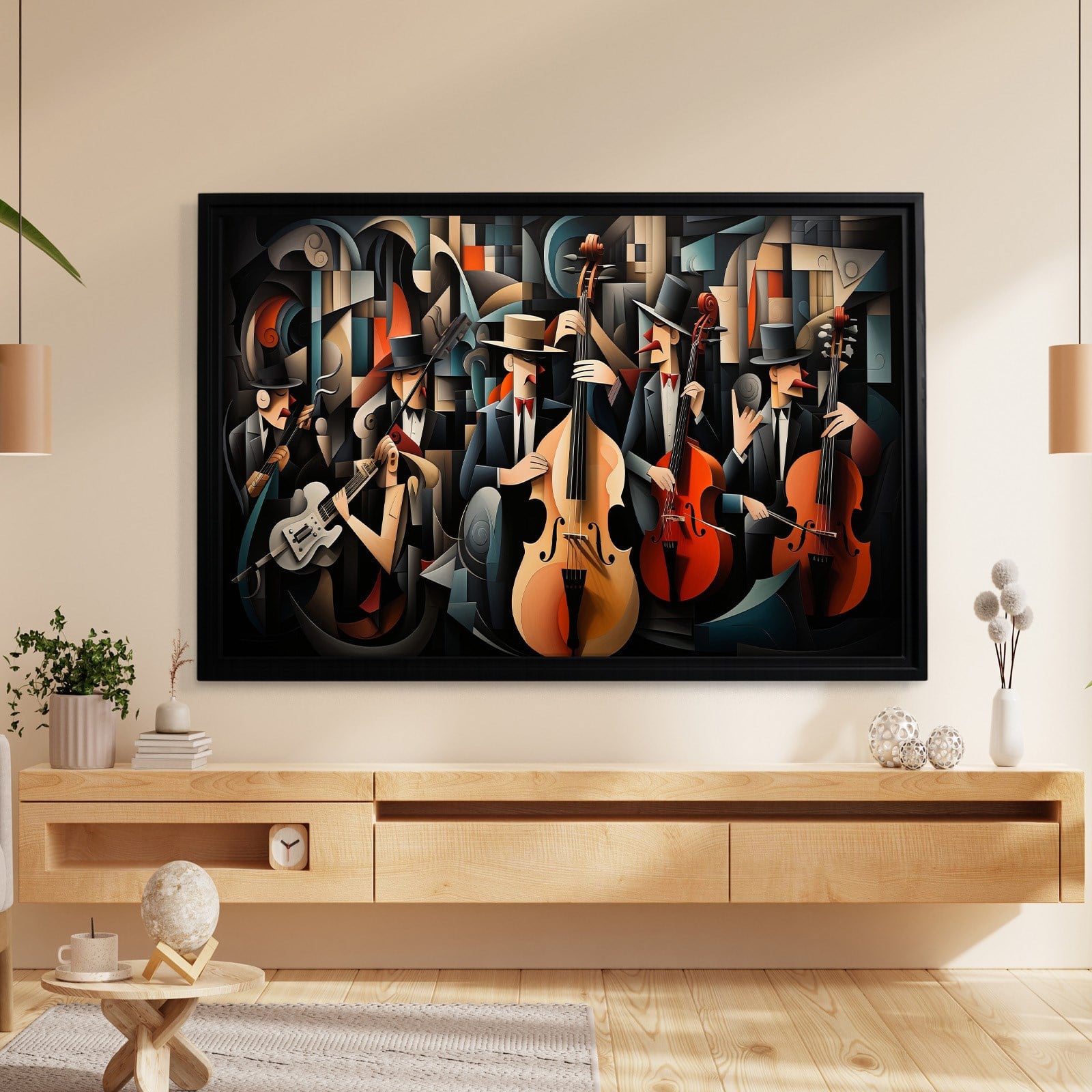 Kübist Caz Orkestrası Kanvas Tablo | Modern Müzik Temalı Soyut Duvar Sanatı