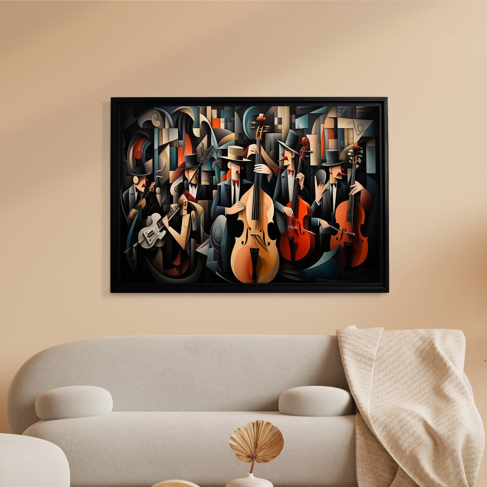 Kübist Caz Orkestrası Kanvas Tablo | Modern Müzik Temalı Soyut Duvar Sanatı