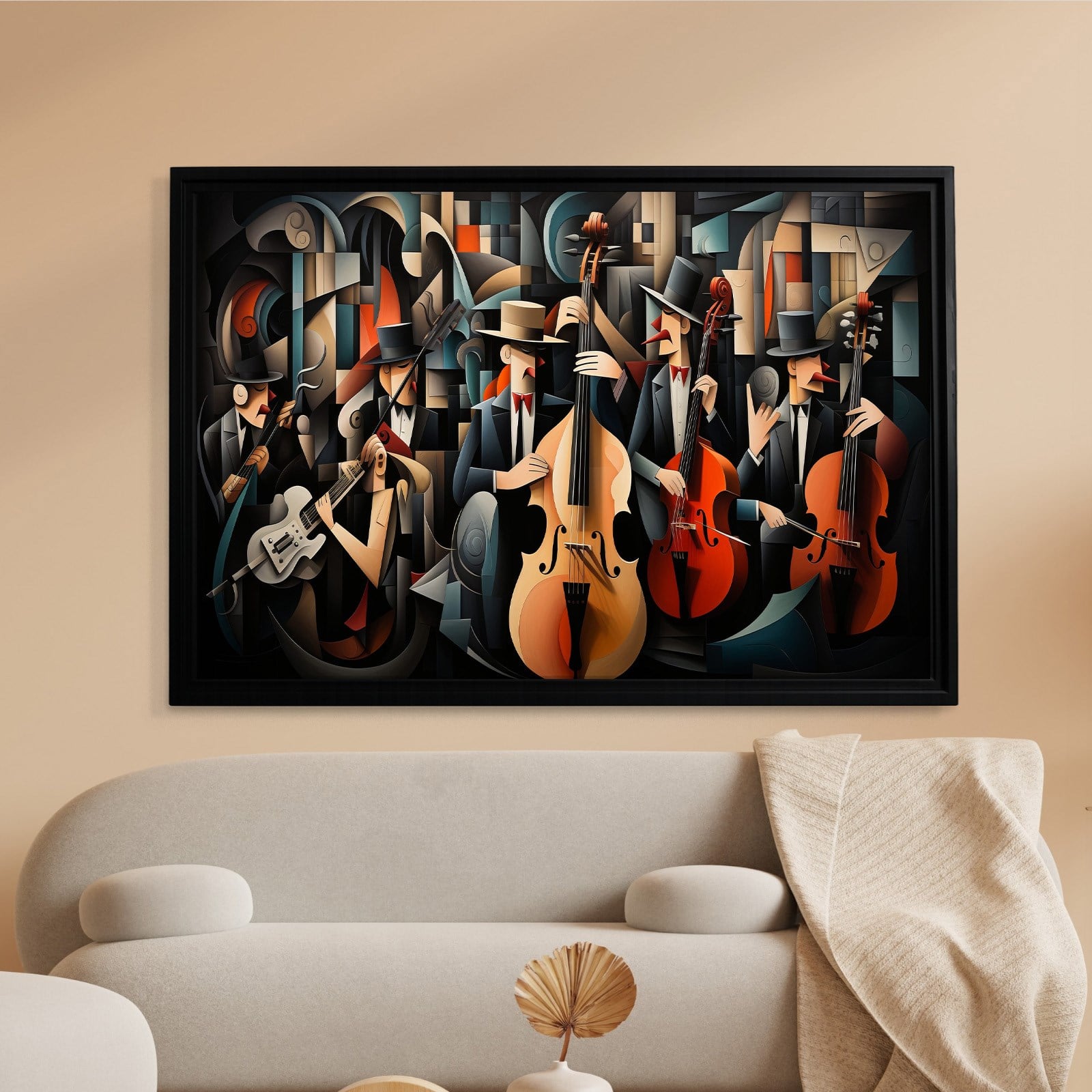 Kübist Caz Orkestrası Kanvas Tablo | Modern Müzik Temalı Soyut Duvar Sanatı