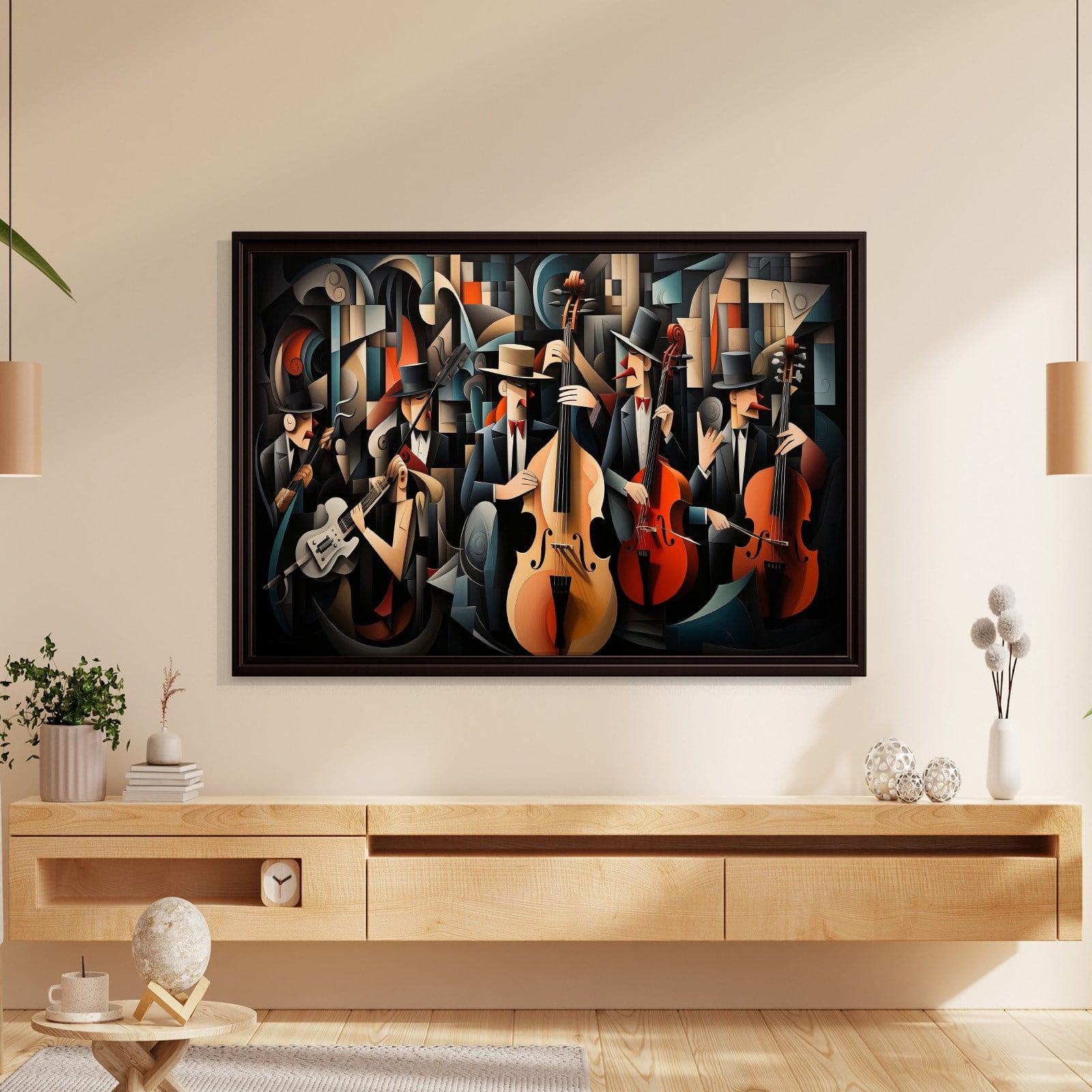 Kübist Caz Orkestrası Kanvas Tablo | Modern Müzik Temalı Soyut Duvar Sanatı