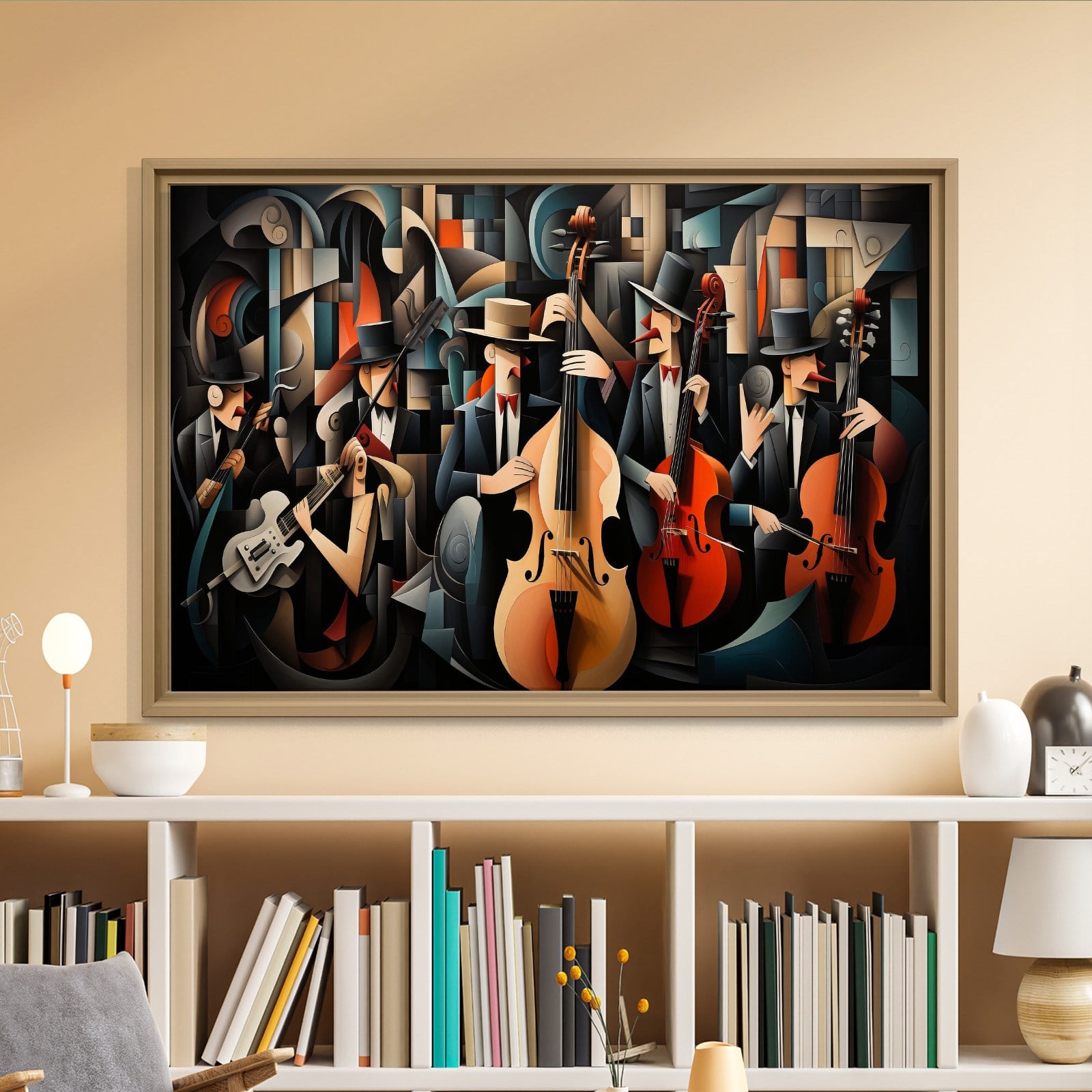 Kübist Caz Orkestrası Kanvas Tablo | Modern Müzik Temalı Soyut Duvar Sanatı