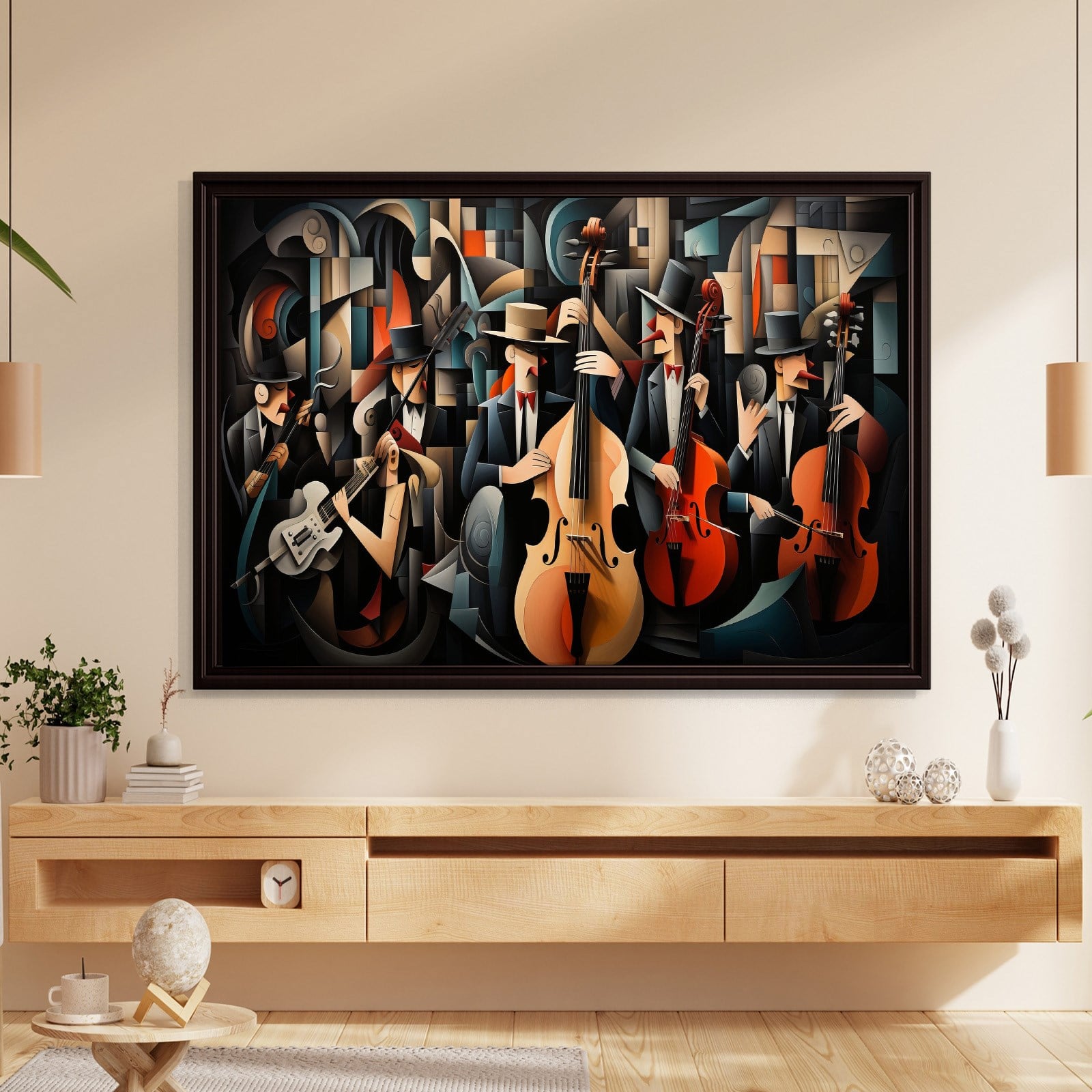 Kübist Caz Orkestrası Kanvas Tablo | Modern Müzik Temalı Soyut Duvar Sanatı