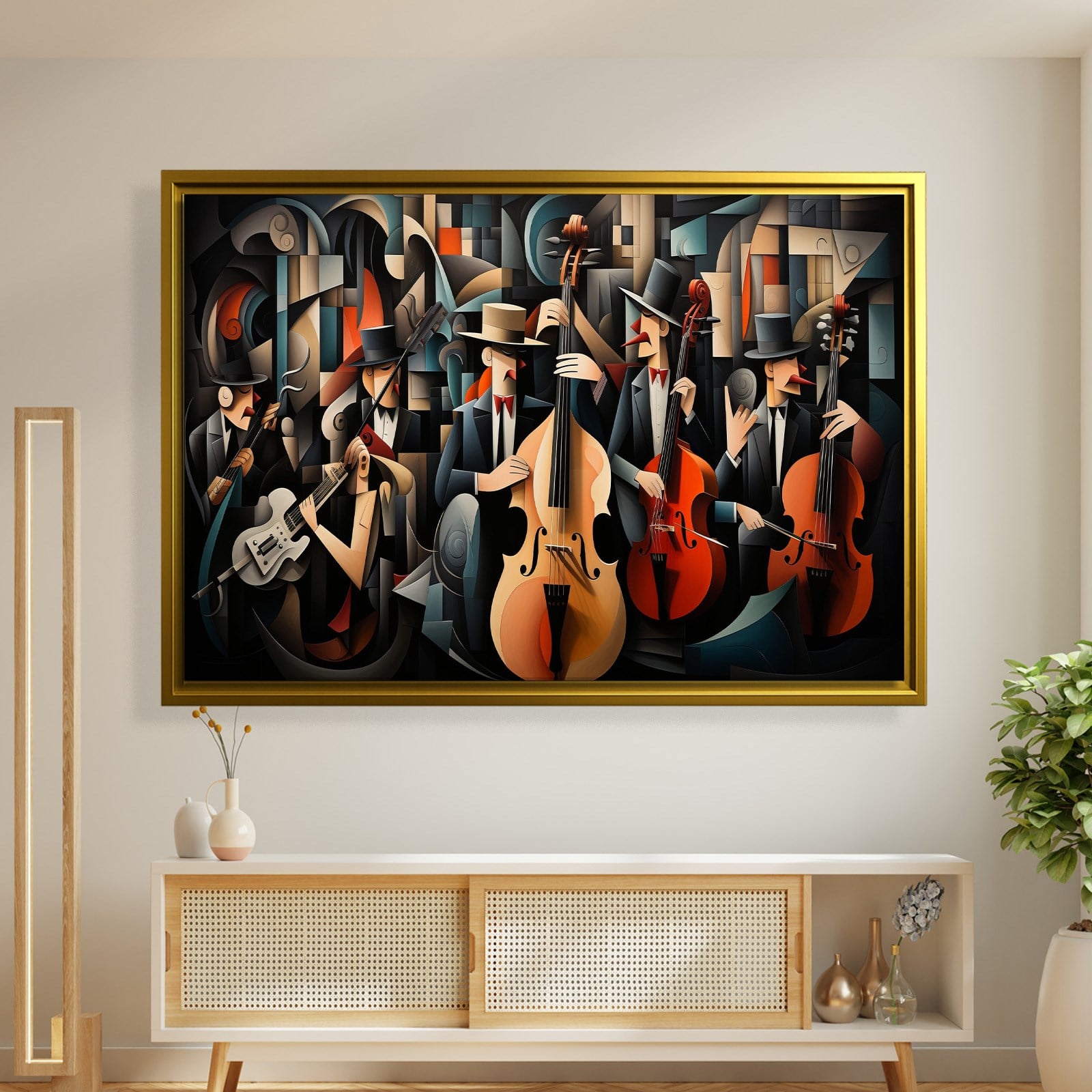 Kübist Caz Orkestrası Kanvas Tablo | Modern Müzik Temalı Soyut Duvar Sanatı
