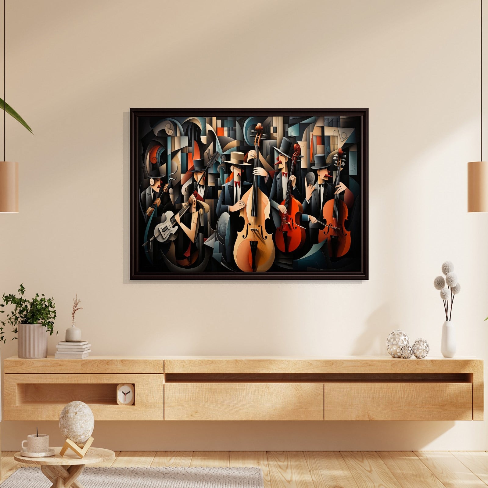 Kübist Caz Orkestrası Kanvas Tablo | Modern Müzik Temalı Soyut Duvar Sanatı