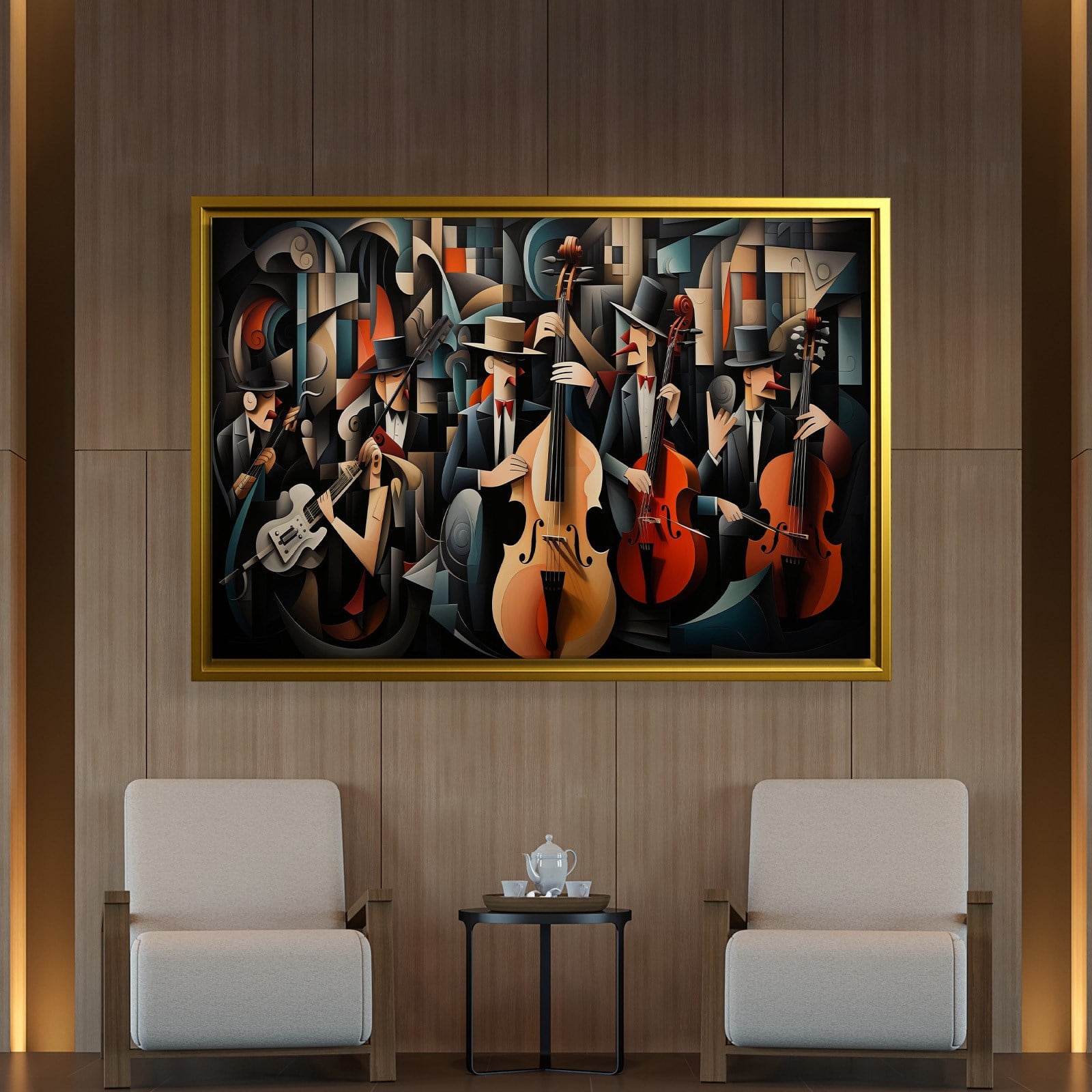 Kübist Caz Orkestrası Kanvas Tablo | Modern Müzik Temalı Soyut Duvar Sanatı
