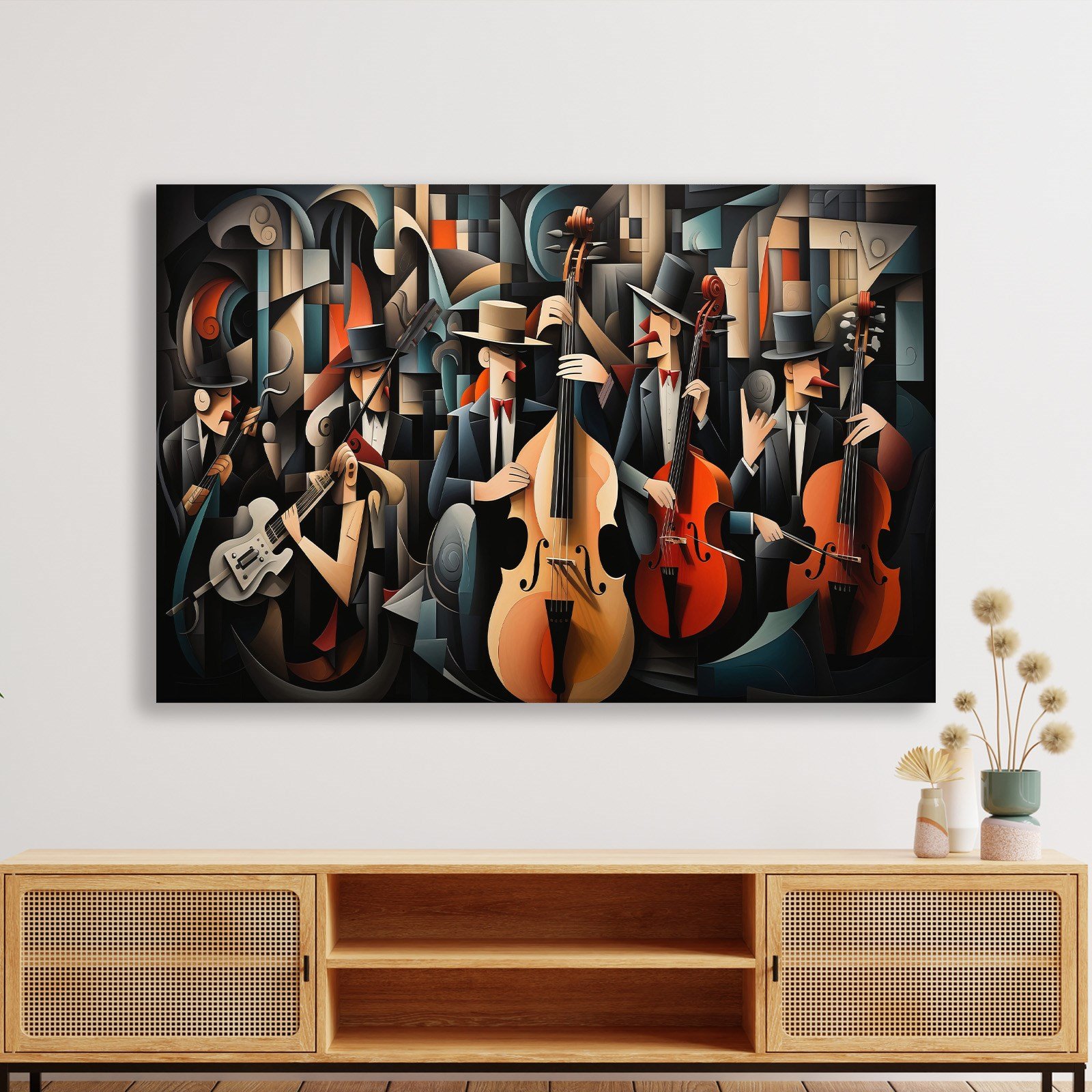 Kübist Caz Orkestrası Kanvas Tablo | Modern Müzik Temalı Soyut Duvar Sanatı