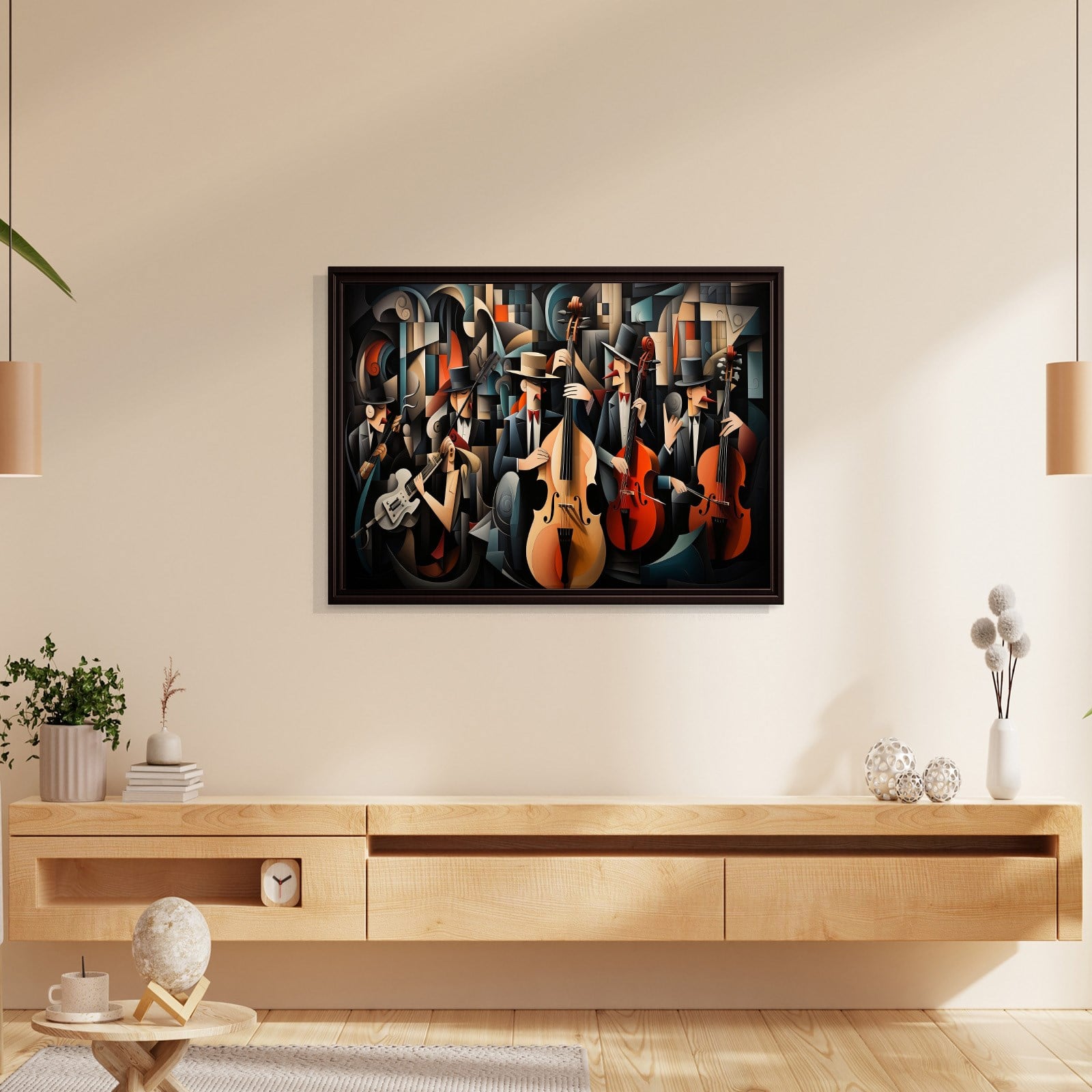 Kübist Caz Orkestrası Kanvas Tablo | Modern Müzik Temalı Soyut Duvar Sanatı