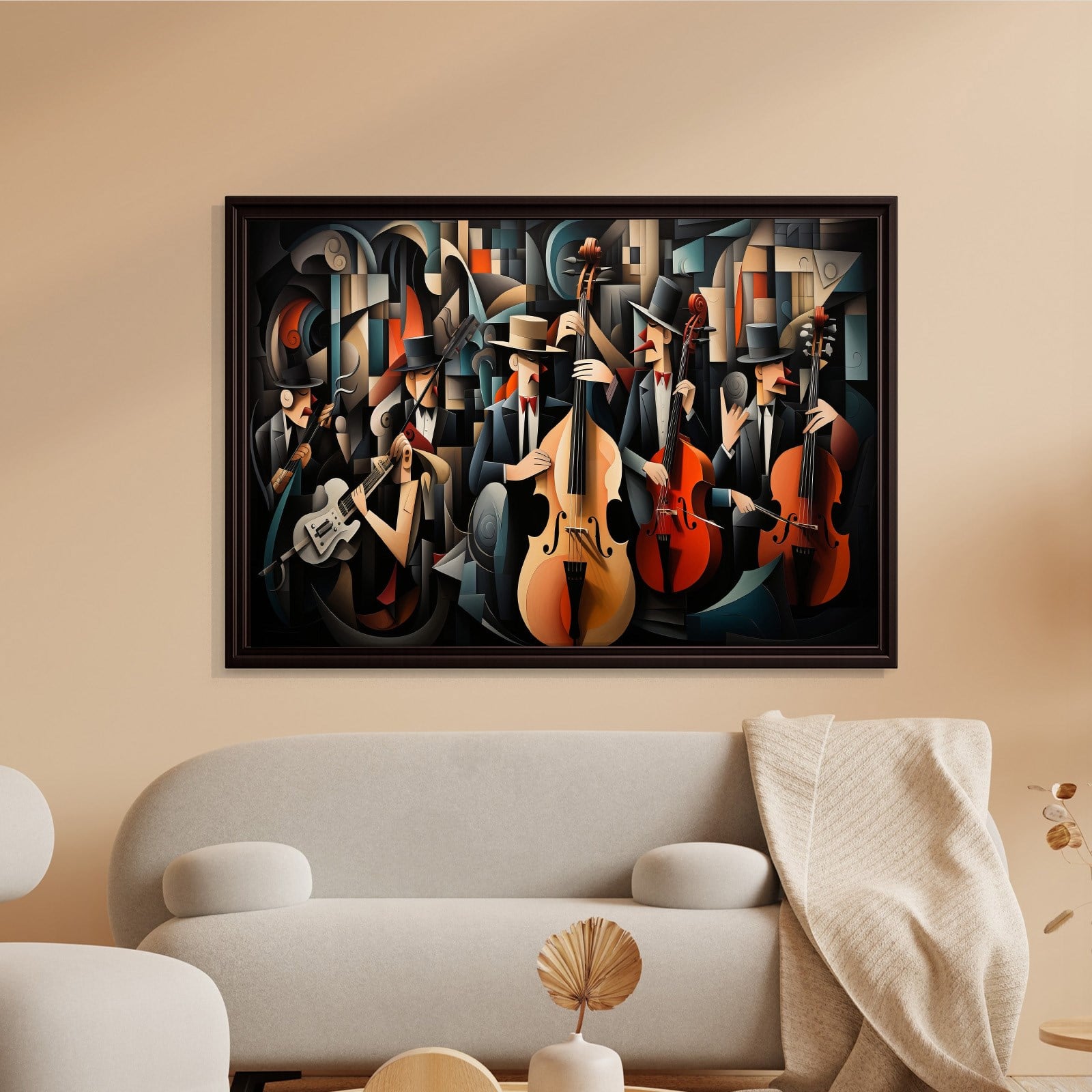 Kübist Caz Orkestrası Kanvas Tablo | Modern Müzik Temalı Soyut Duvar Sanatı