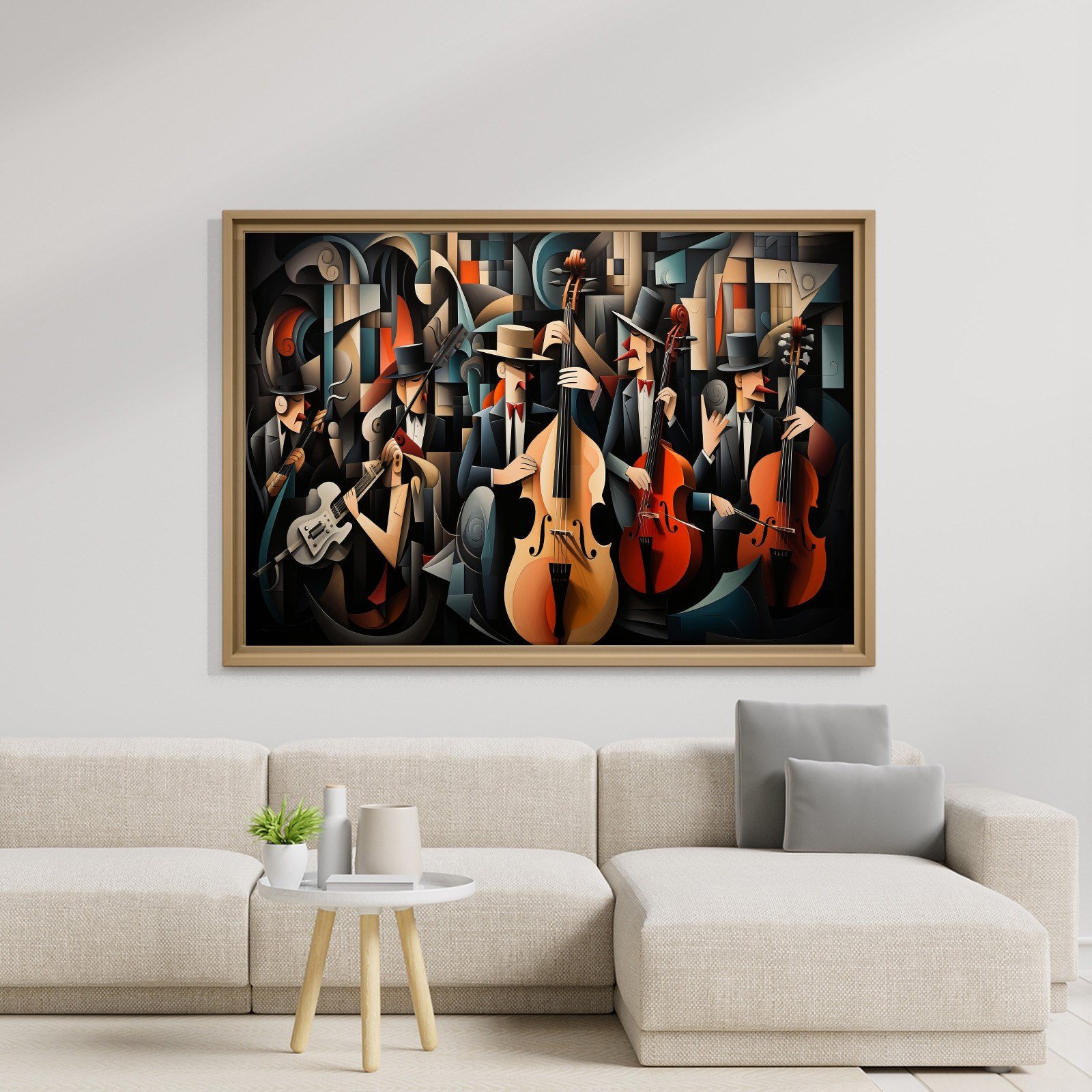 Kübist Caz Orkestrası Kanvas Tablo | Modern Müzik Temalı Soyut Duvar Sanatı
