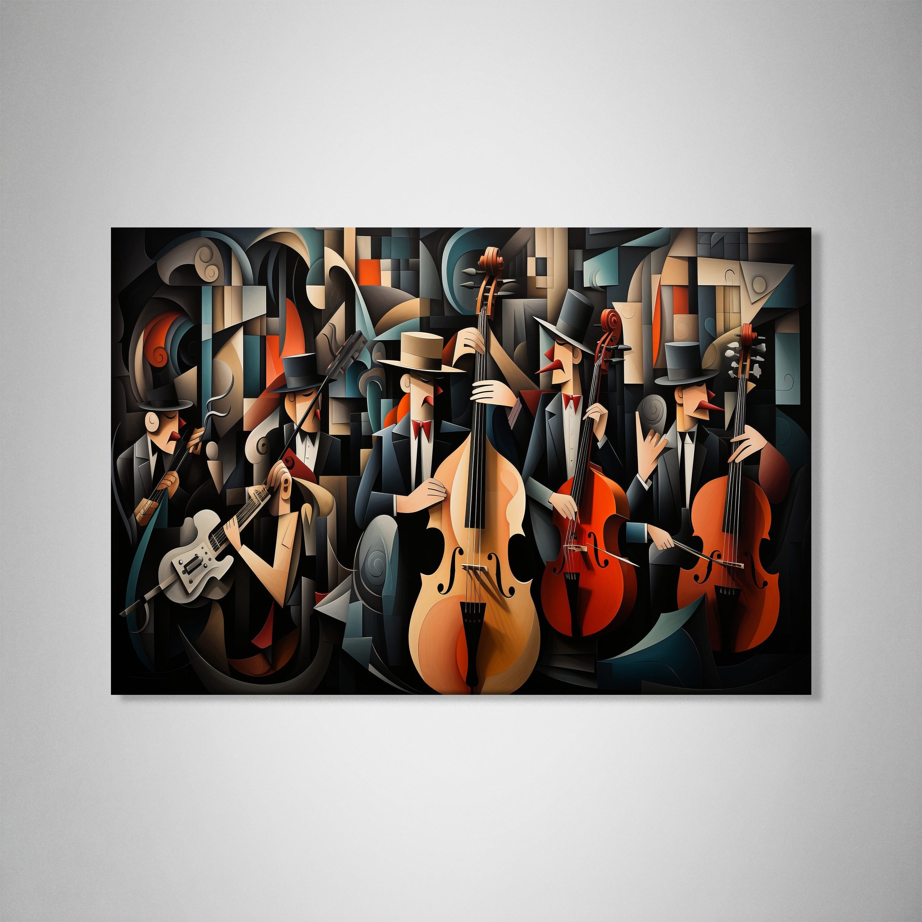 Kübist Caz Orkestrası Kanvas Tablo | Modern Müzik Temalı Soyut Duvar Sanatı