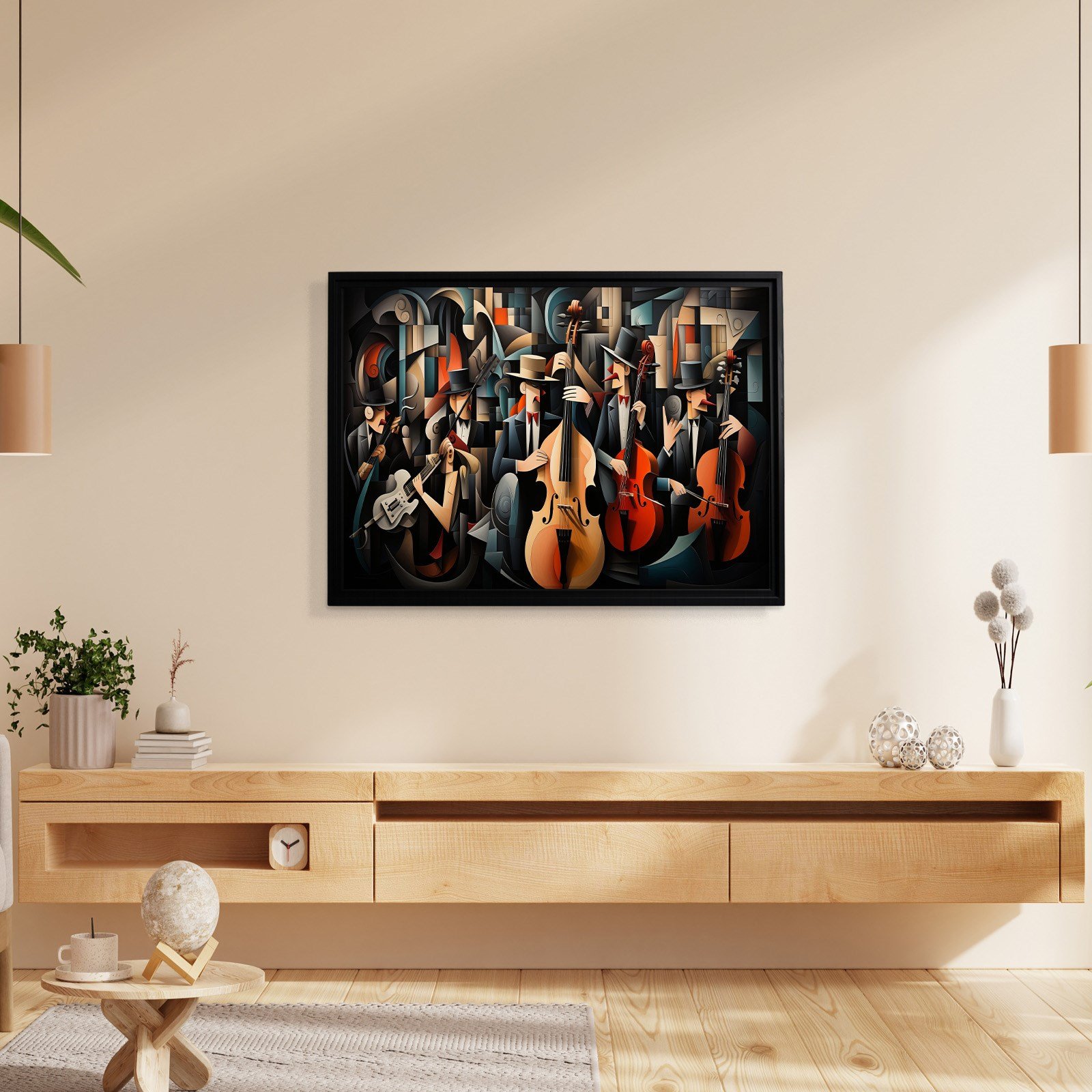 Kübist Caz Orkestrası Kanvas Tablo | Modern Müzik Temalı Soyut Duvar Sanatı