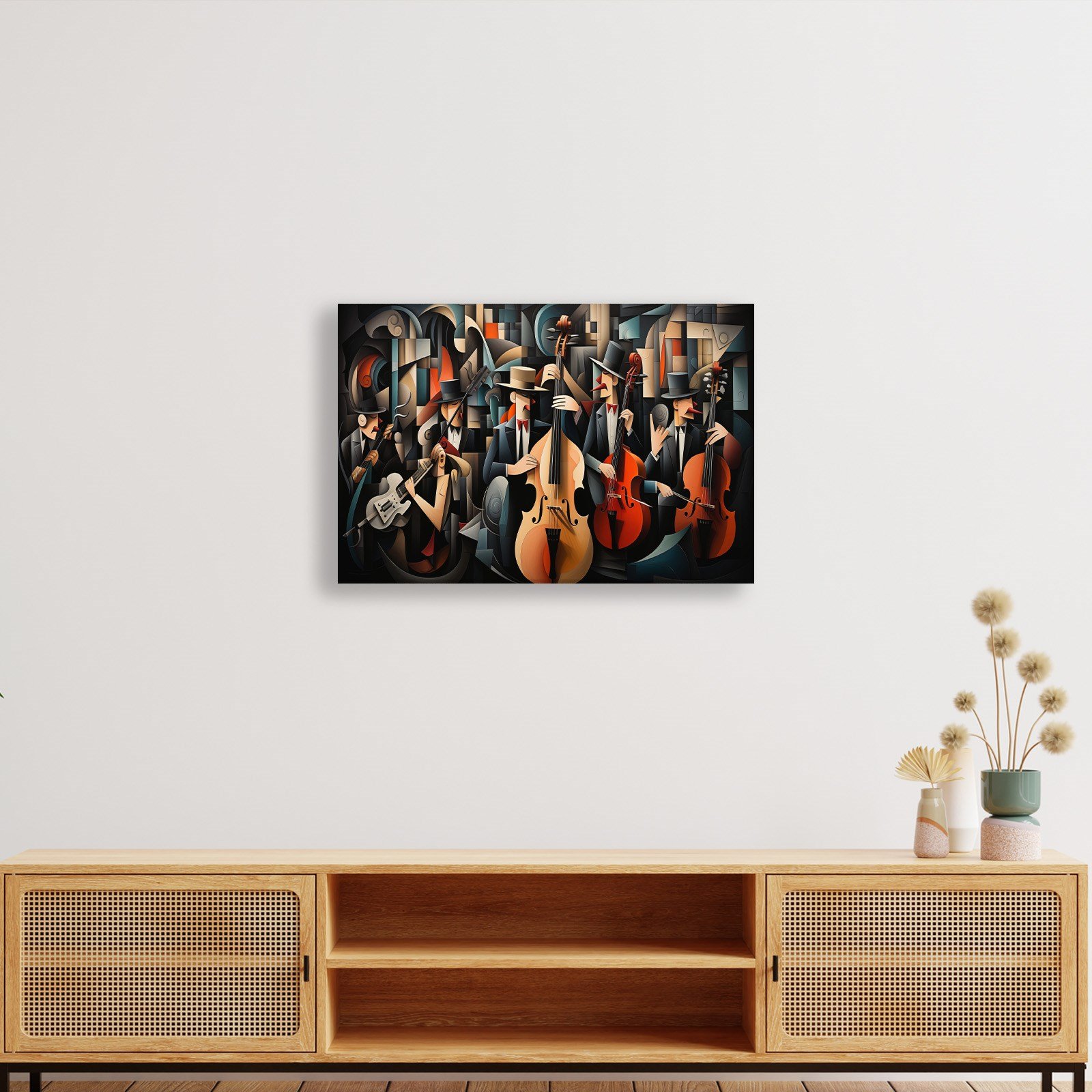 Kübist Caz Orkestrası Kanvas Tablo | Modern Müzik Temalı Soyut Duvar Sanatı