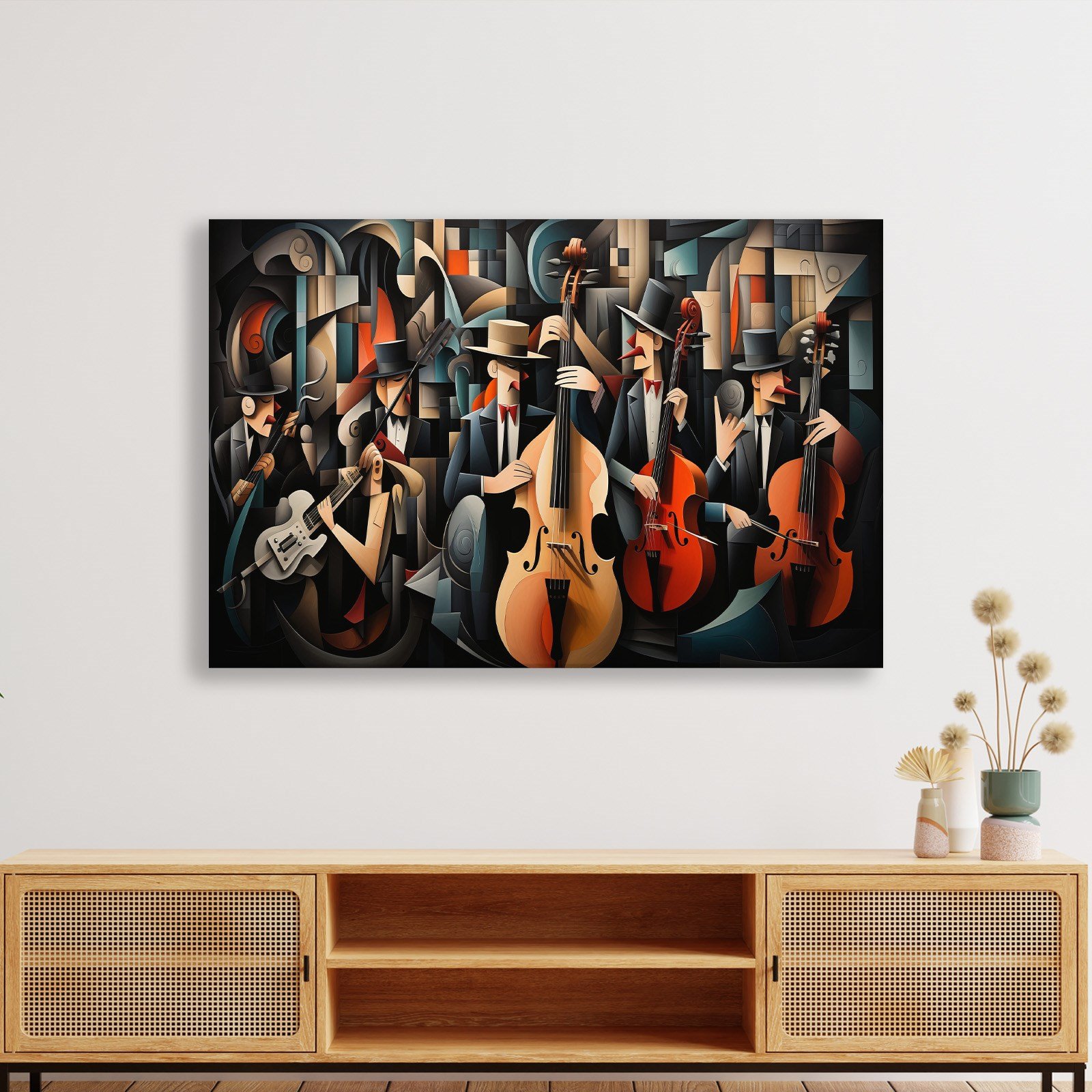 Kübist Caz Orkestrası Kanvas Tablo | Modern Müzik Temalı Soyut Duvar Sanatı