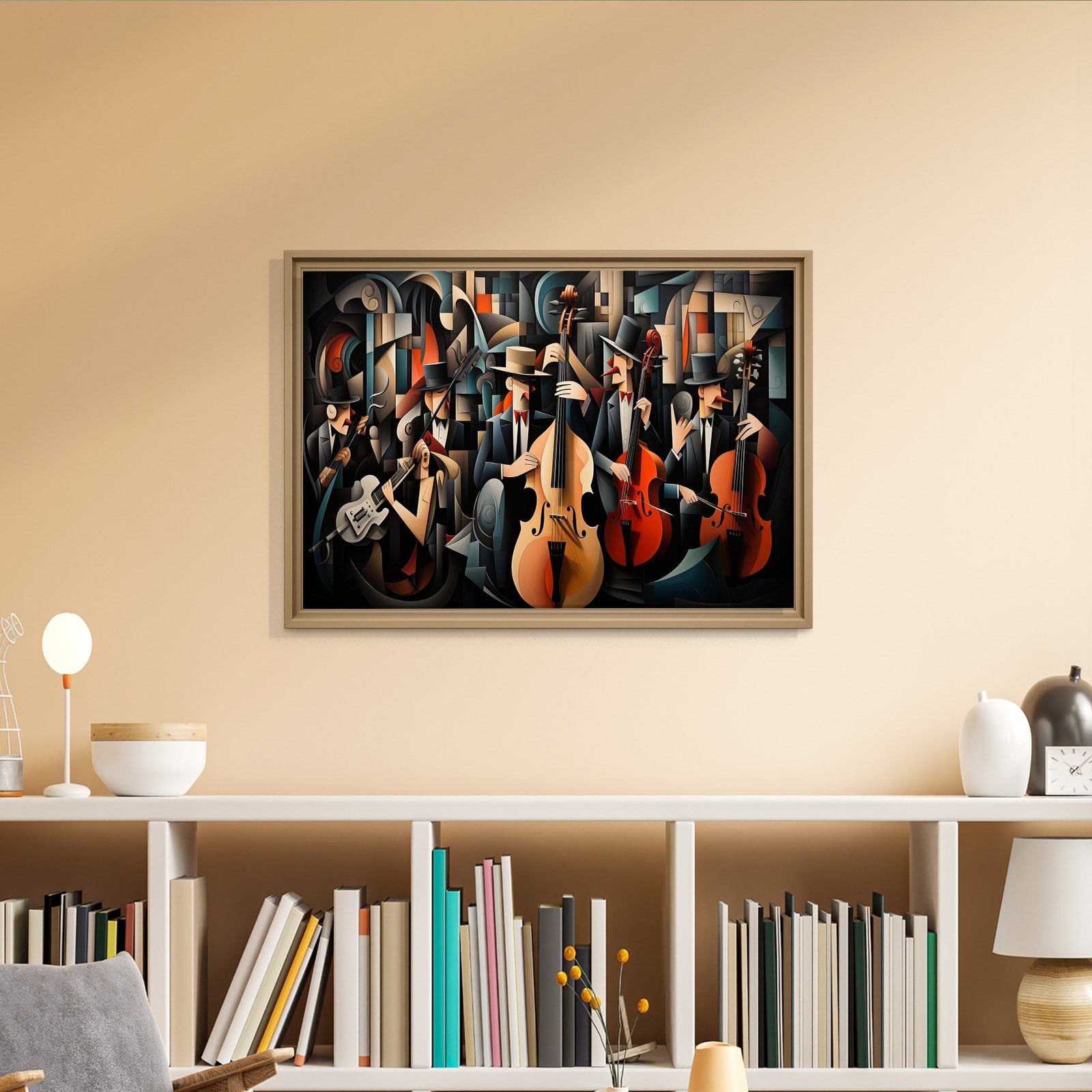 Kübist Caz Orkestrası Kanvas Tablo | Modern Müzik Temalı Soyut Duvar Sanatı