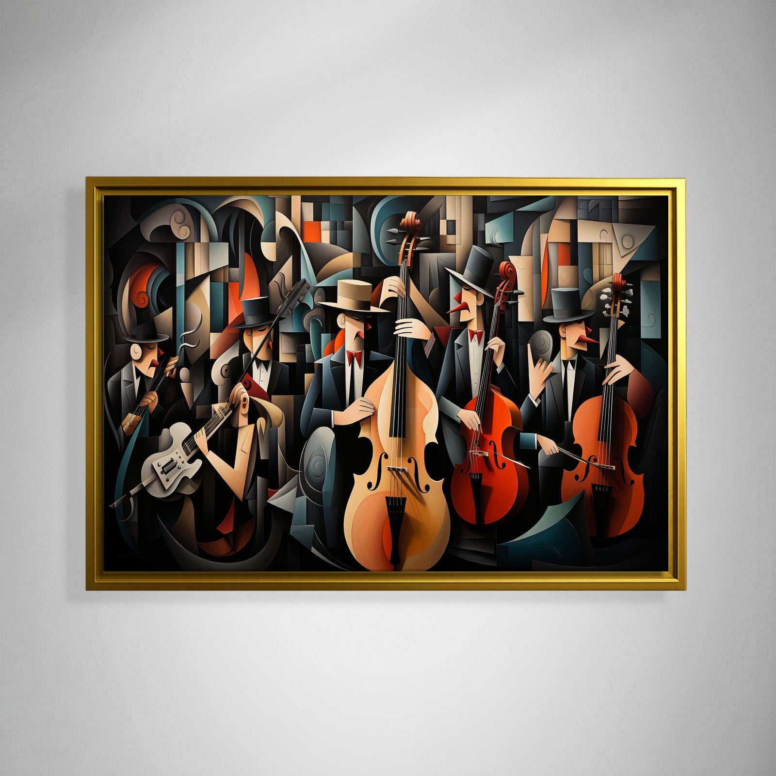 Kübist Caz Orkestrası Kanvas Tablo | Modern Müzik Temalı Soyut Duvar Sanatı