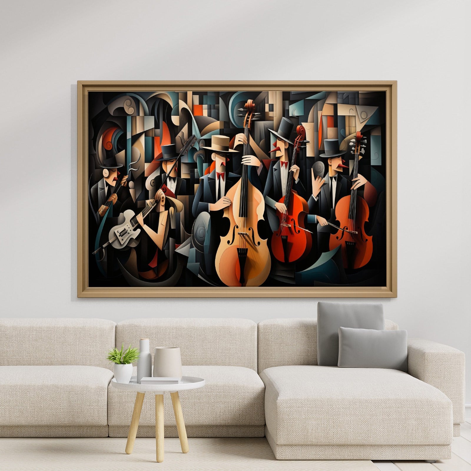 Kübist Caz Orkestrası Kanvas Tablo | Modern Müzik Temalı Soyut Duvar Sanatı
