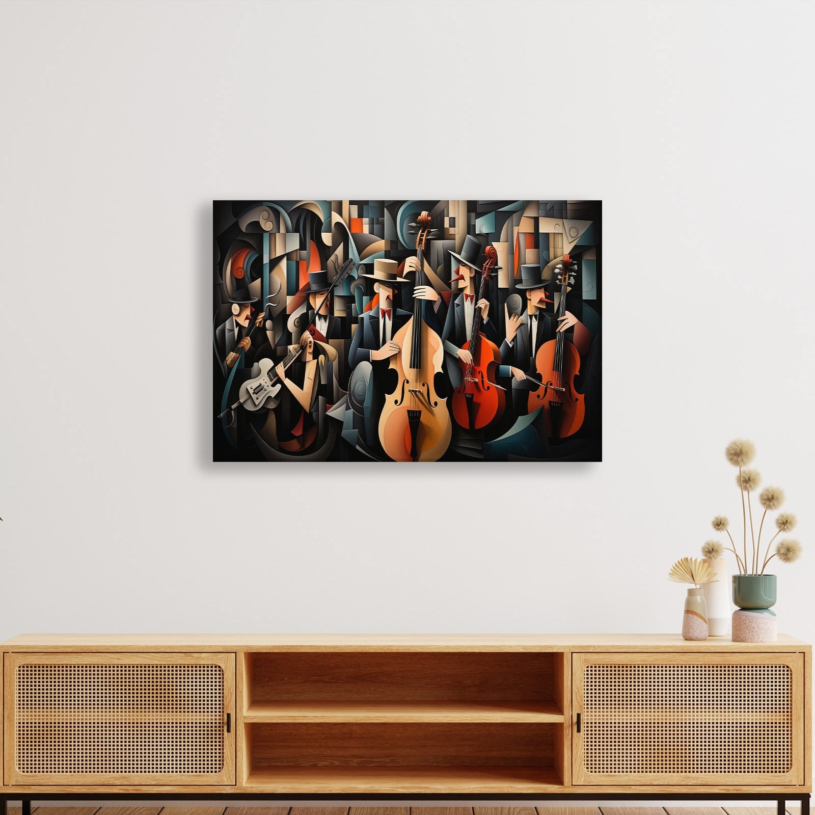 Kübist Caz Orkestrası Kanvas Tablo | Modern Müzik Temalı Soyut Duvar Sanatı