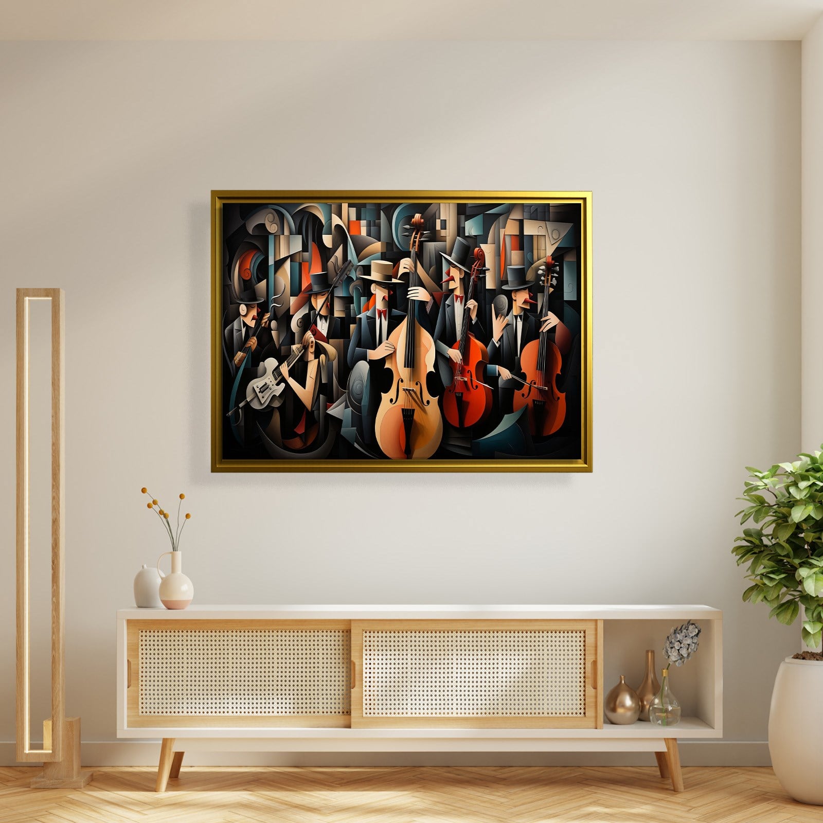 Kübist Caz Orkestrası Kanvas Tablo | Modern Müzik Temalı Soyut Duvar Sanatı
