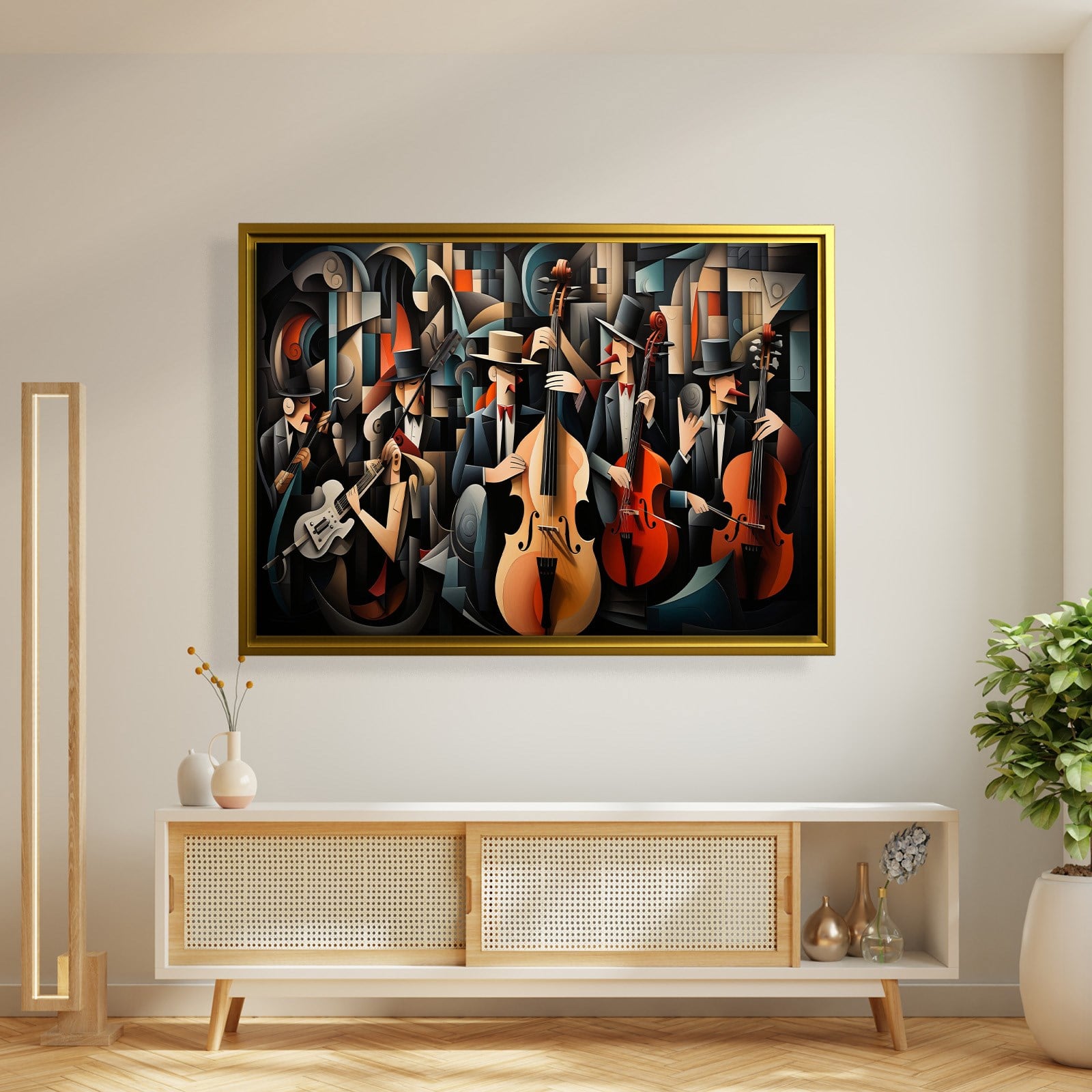Kübist Caz Orkestrası Kanvas Tablo | Modern Müzik Temalı Soyut Duvar Sanatı