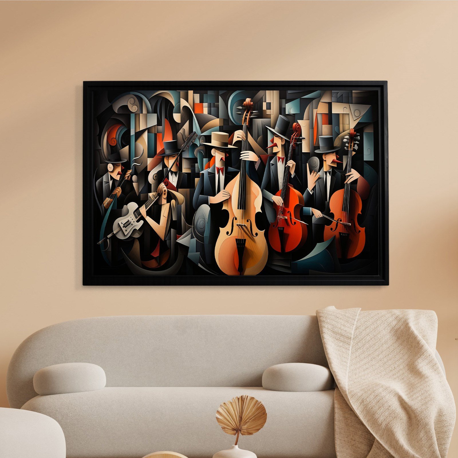 Kübist Caz Orkestrası Kanvas Tablo | Modern Müzik Temalı Soyut Duvar Sanatı