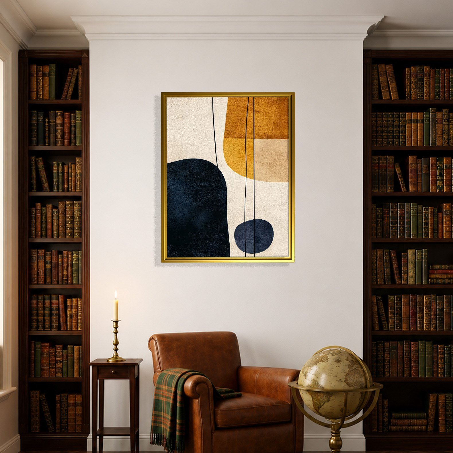 Lacivert Hardal Geometrik Soyut Kanvas Tablo