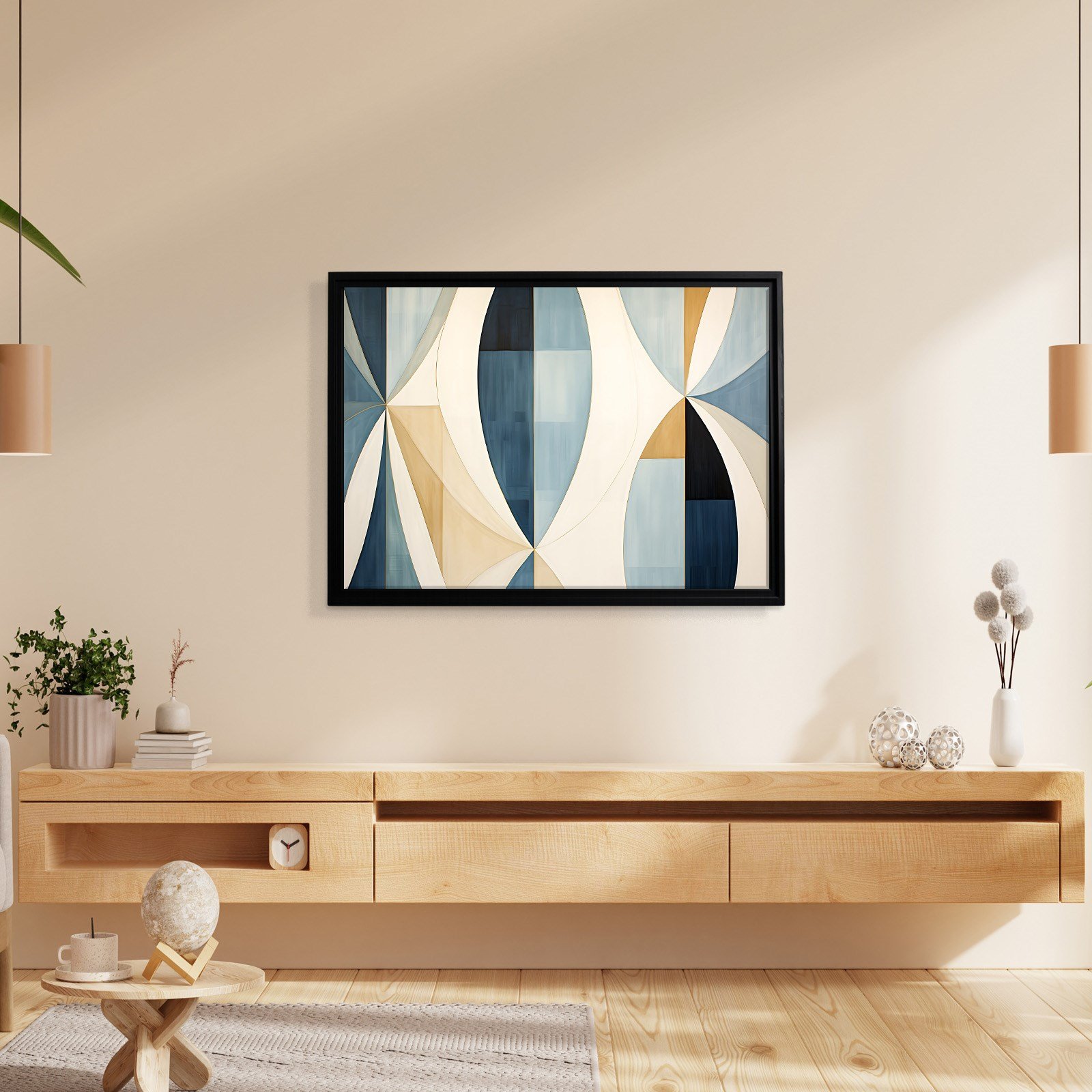 Lacivert Krem Geometrik Soyut Tablo