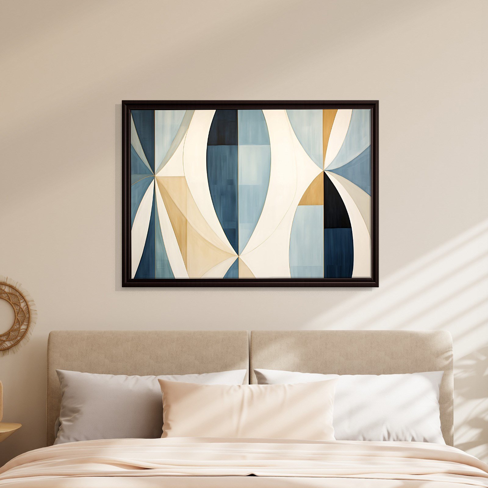 Lacivert Krem Geometrik Soyut Tablo