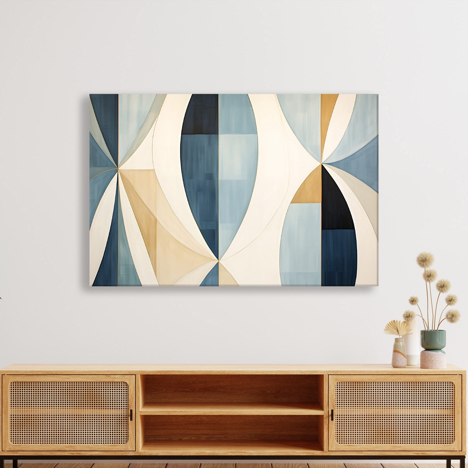 Lacivert Krem Geometrik Soyut Tablo