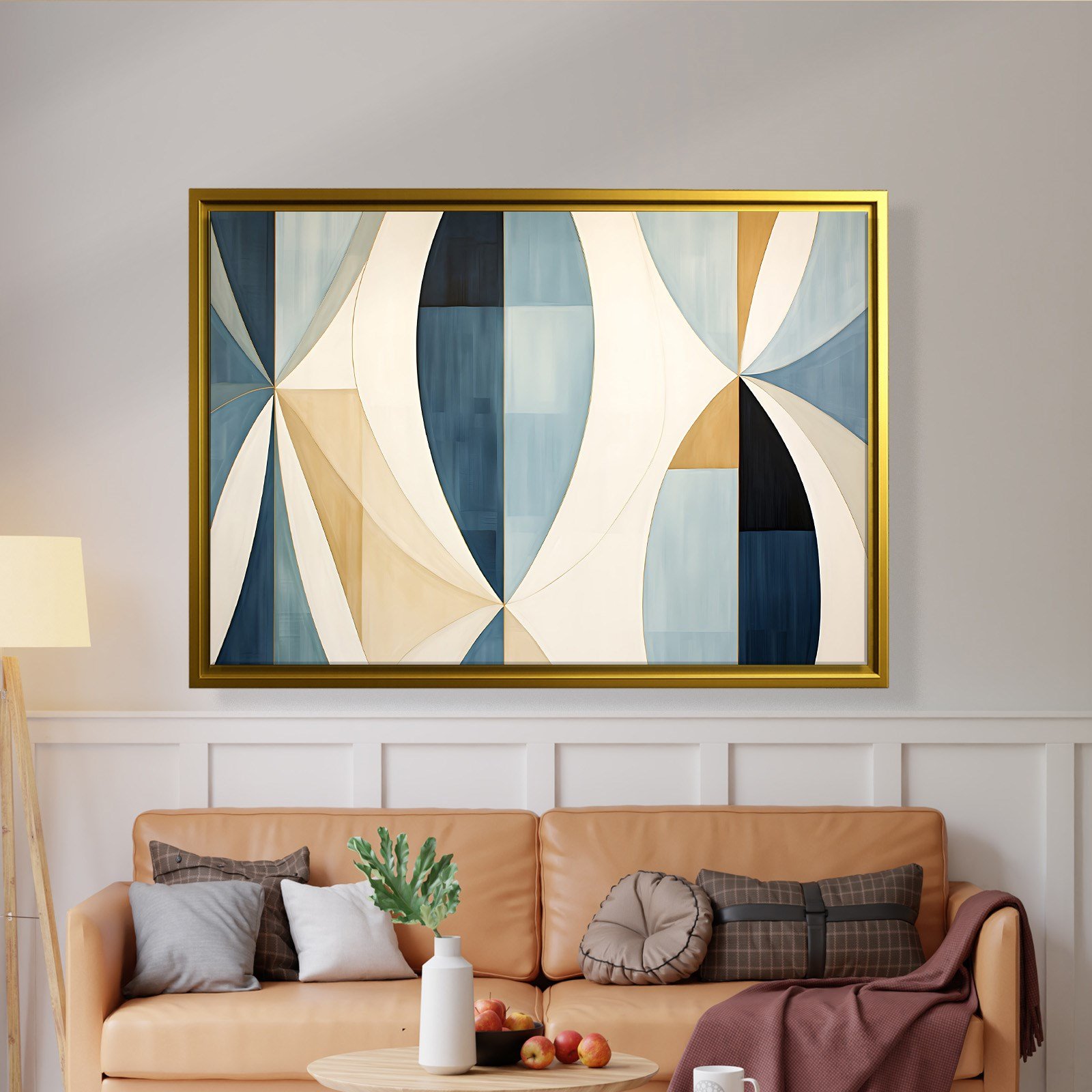 Lacivert Krem Geometrik Soyut Tablo