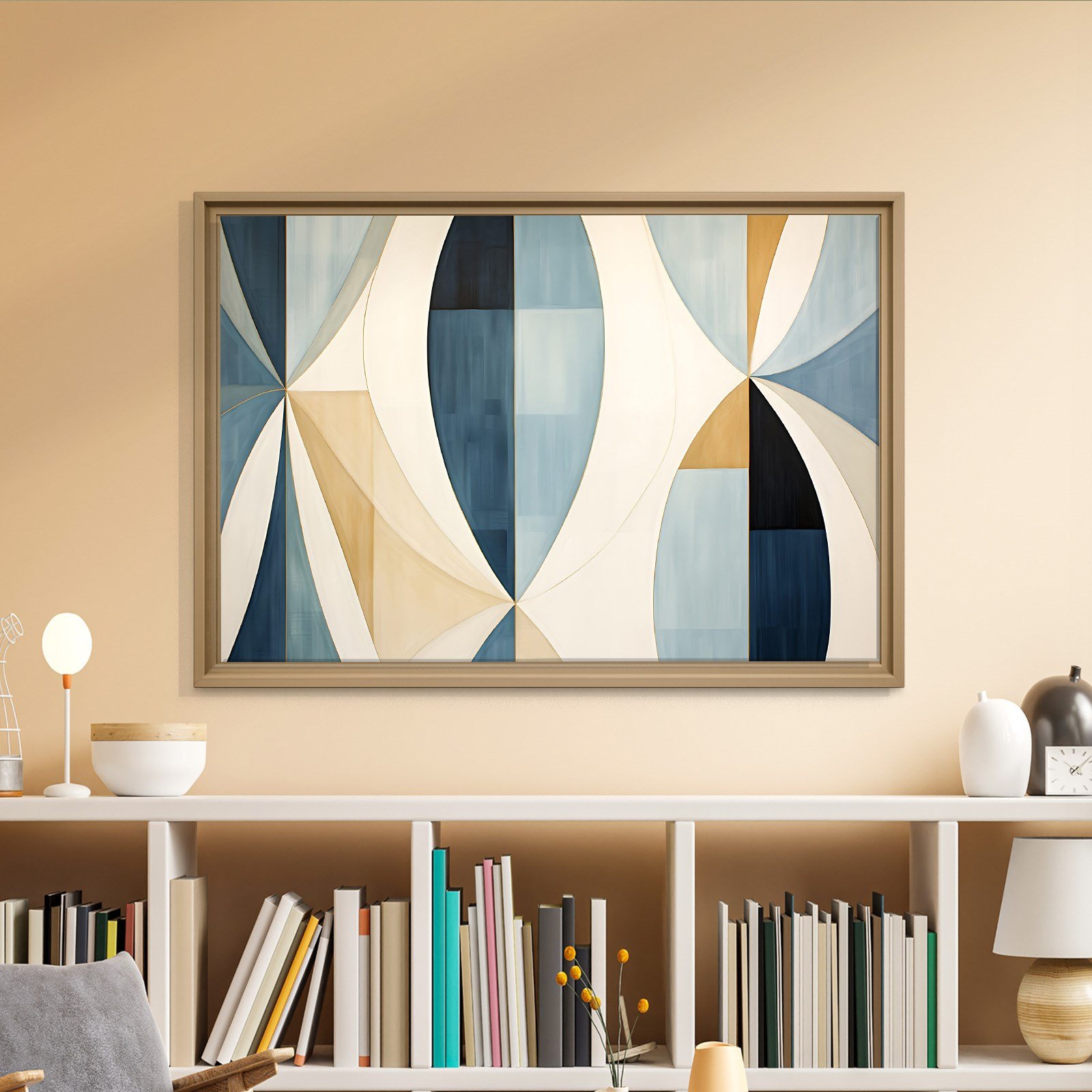 Lacivert Krem Geometrik Soyut Tablo