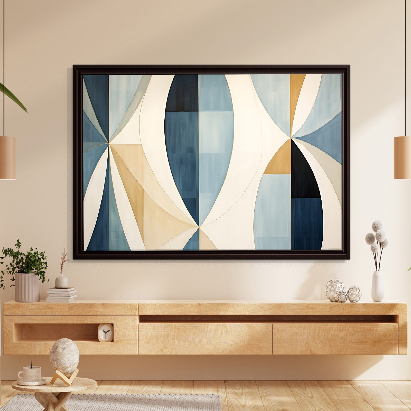 Lacivert Krem Geometrik Soyut Tablo